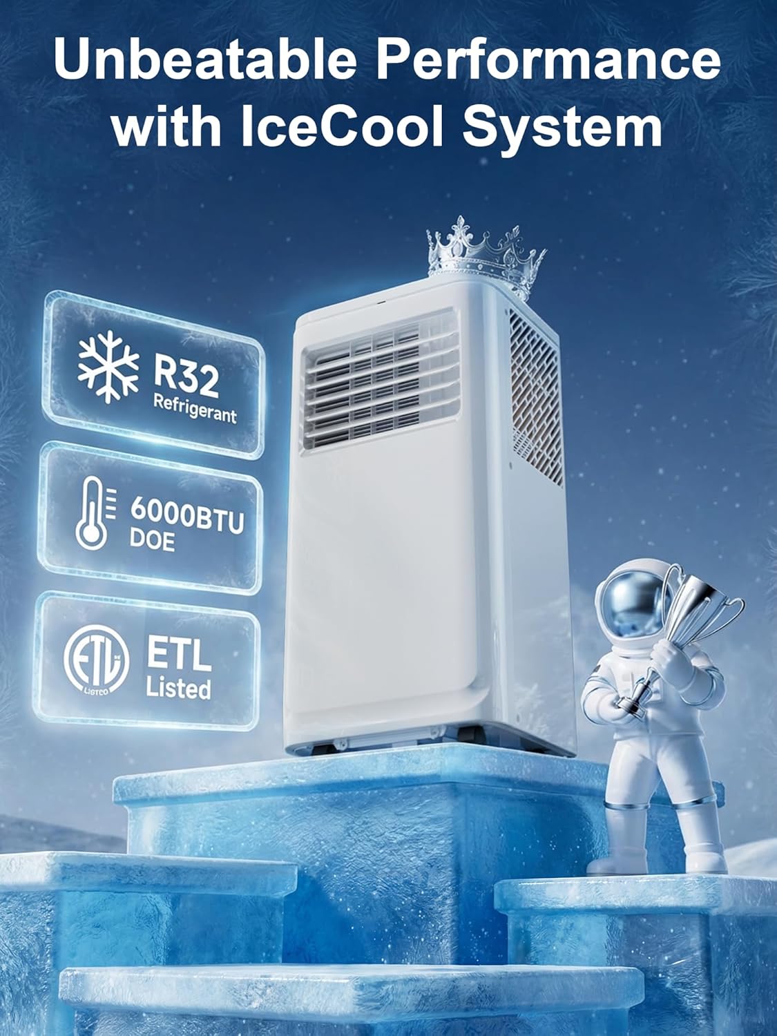 MEPTY Portable Air Conditioners, 10000 BTU Portable AC Unit with Dehumidifier, Sleep Mode, 24H Timer, Cools Room up to 450 sq.ft, Room Air Conditioners with Self-evaporation System for Bedroom - Image 7