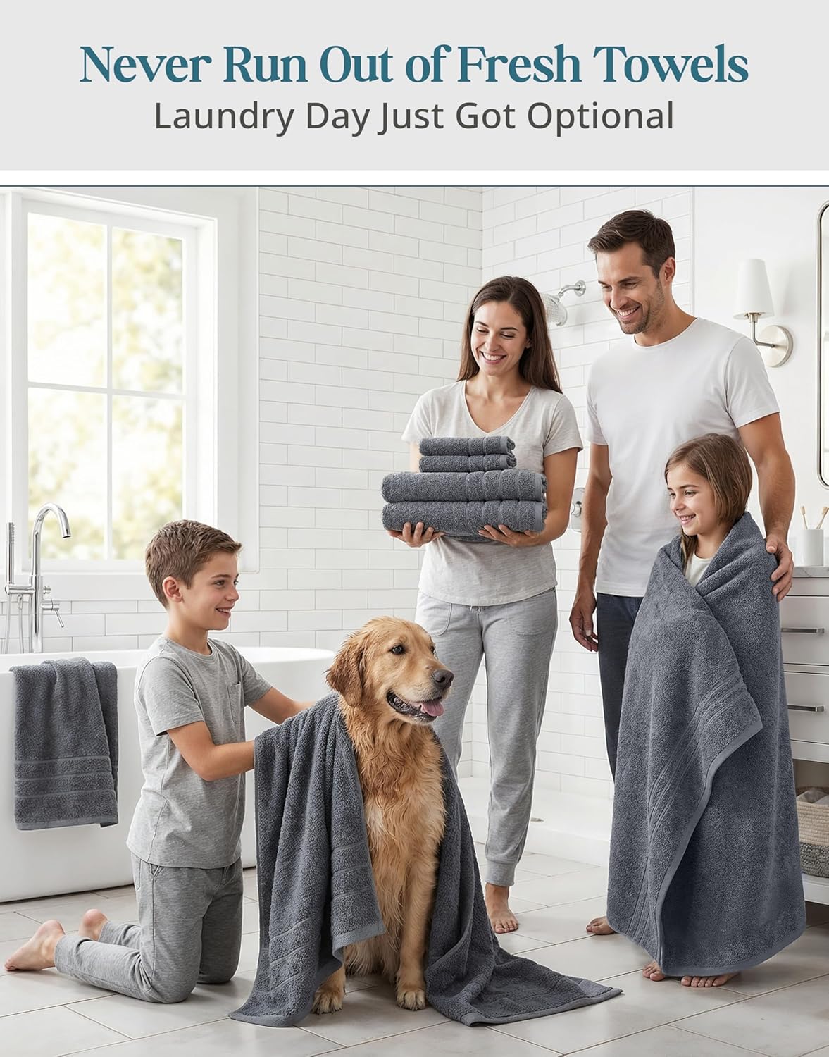 Casa Platino Cotton Towels Set for Bathroom - 18 Pc Family Pack - Super Soft & Quick Dry - 6 Bath, 6 Washcloth, 6 Hand Towels - Oeko TEX Certified, Machine Washable & Durable - Cool Grey - Image 3