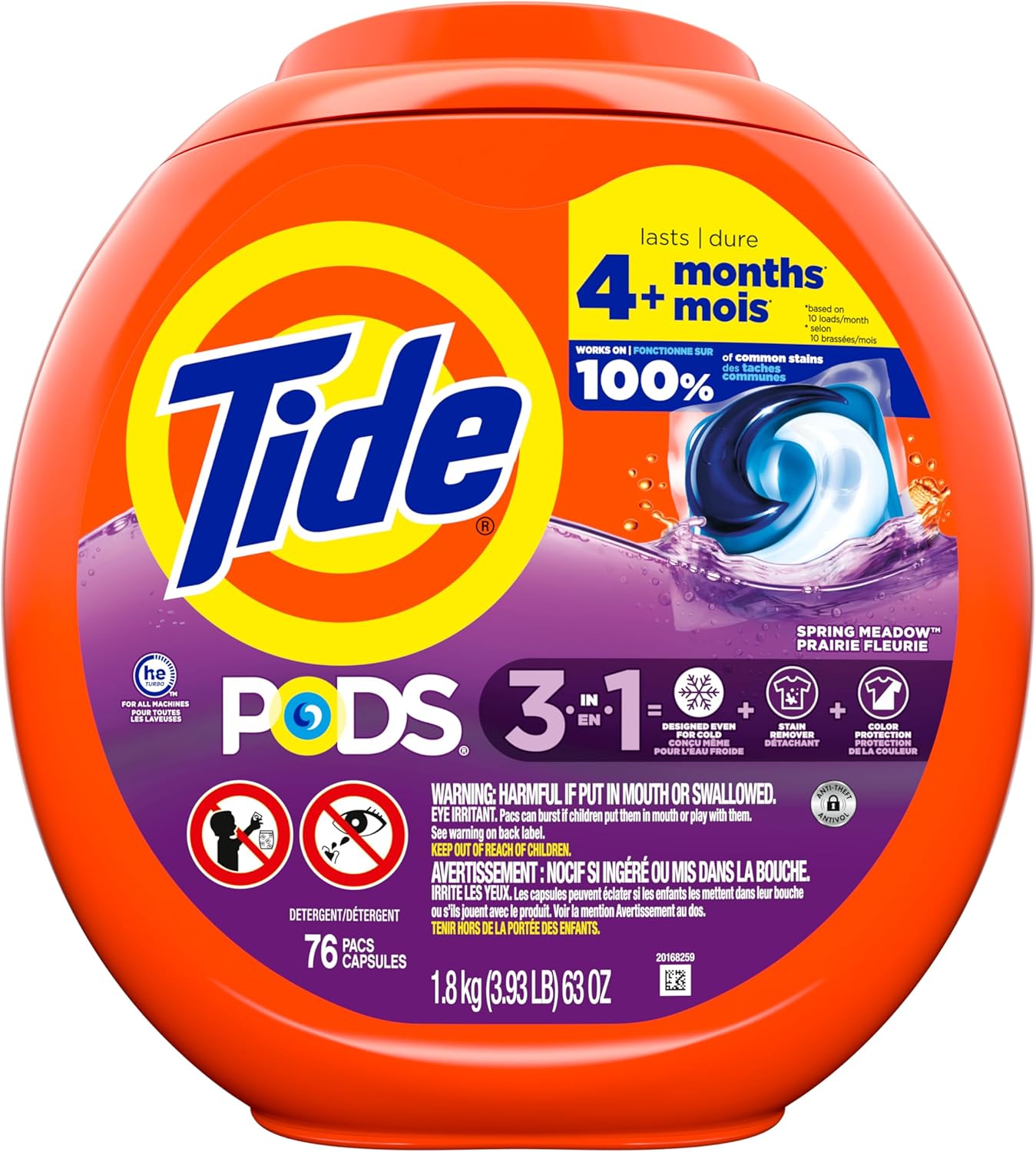 Tide PODS laundry detergent pacs, 3-in-1 Stain Remover, Odor Fighter, Color Protector, 76 Count, HE compatible, Spring Meadow Scent - Image 12