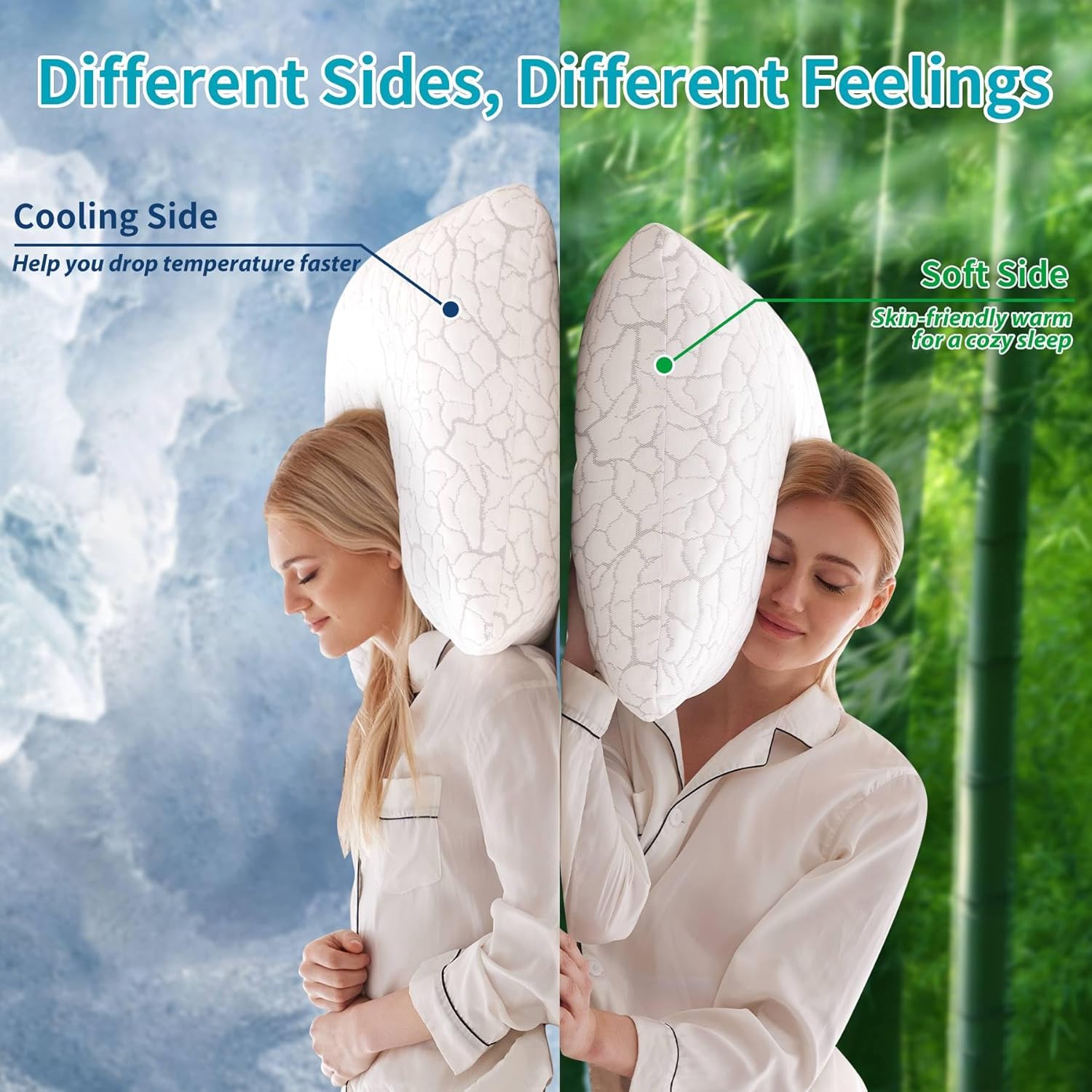Cooling Pillows for Sleeping 2 Pack, Adjustable Shredded Memory Foam Pillows Queen Size Set of 2, Firm Bed Pillows for Side Back Stomach Hot Sleepers, Cold Pillow with Removable Washable Cover - Image 2