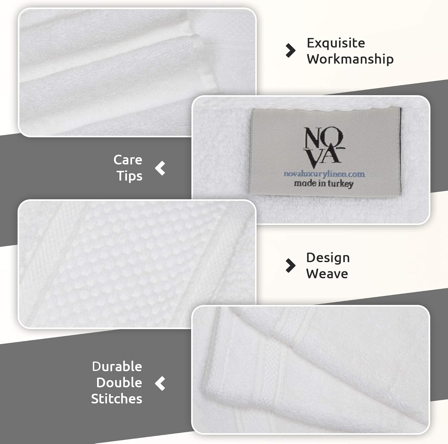 NOVA Luxury Linen - Hotel Quality Turkish Towel Set for Bathroom (6 Pcs Towel Set, Pure White) - Image 3