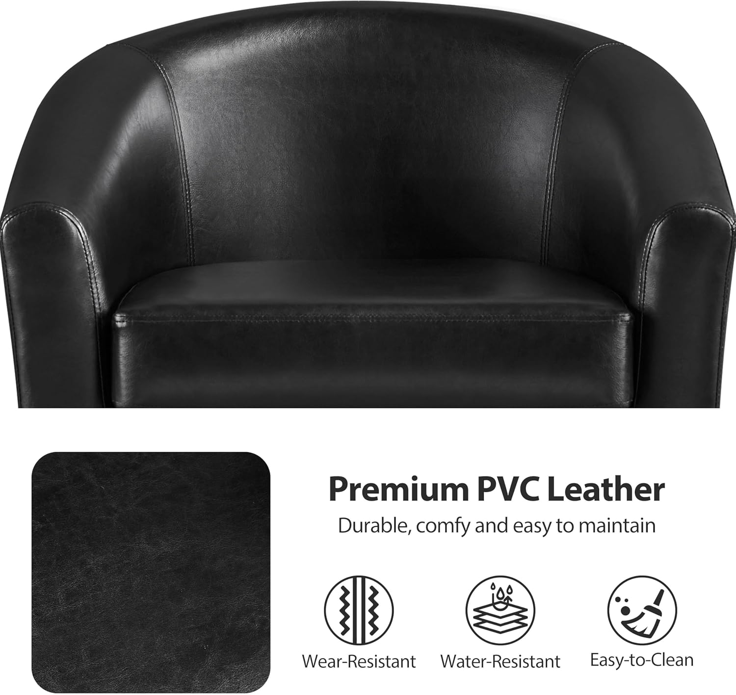 Yaheetech Barrel Chairs Set of 2, Faux Leather Club Armchairs, PU Leather Accent Chairs with Soft Padded Seat for Living Room Bedroom Waiting Reading Room, Black - Image 5