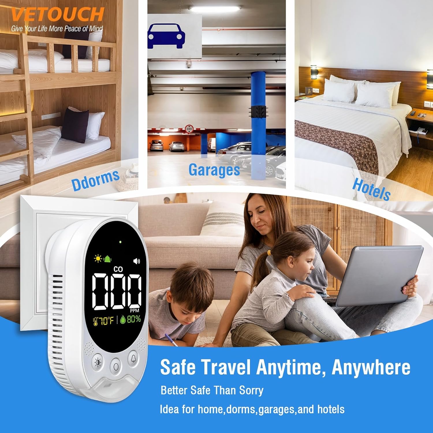 Portable Carbon Monoxide Detector Plug,Upgraded Version Configure Emergency Lighting CO Remind,Accurate Detection of CO Concentration Graded Warning, While Monitoring Temperature Humidity - Image 8