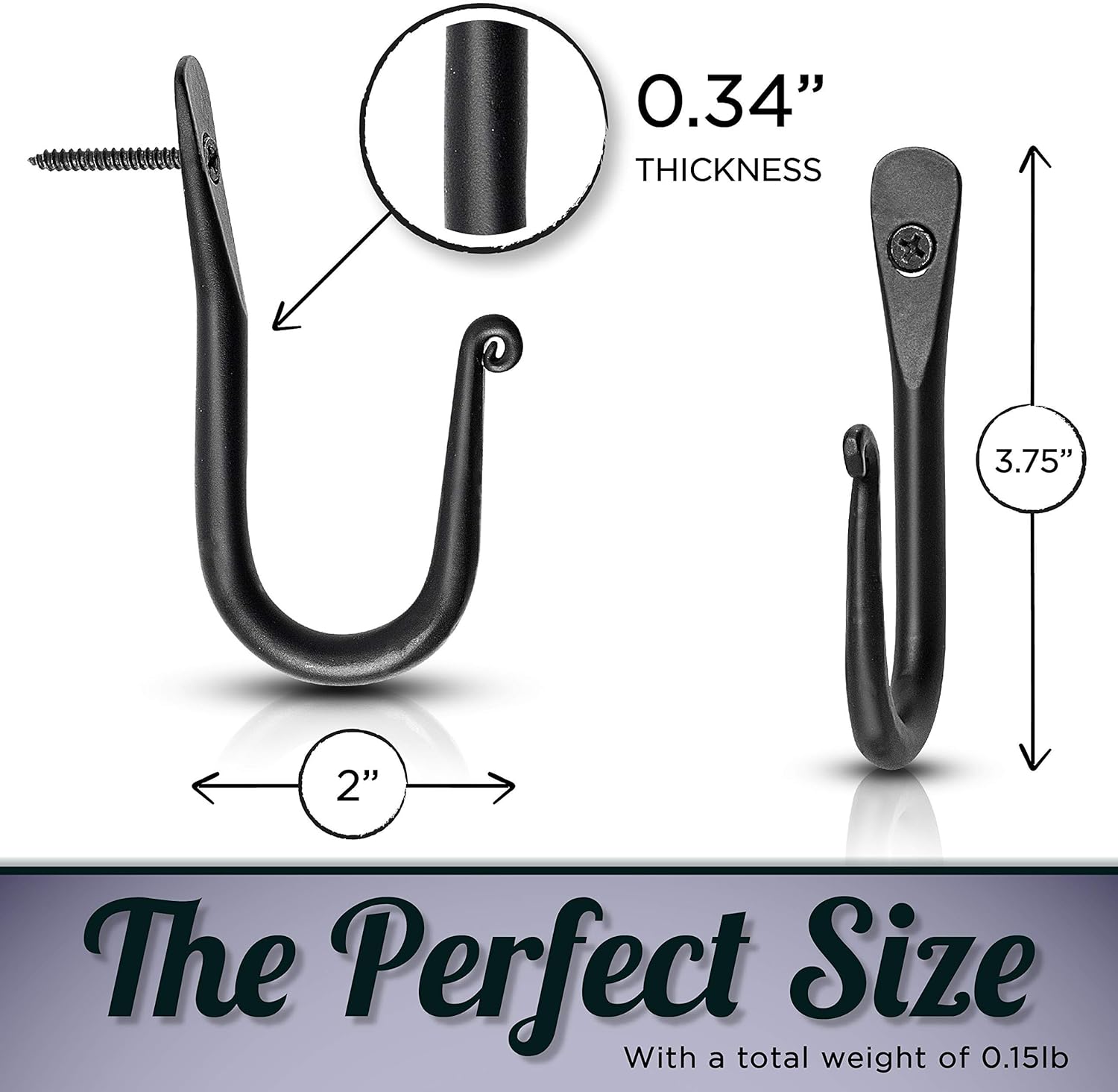 Decorative Hooks for Wall - Wall Hooks for Hanging Coats, Hats, & Bags, Versatile Towel Hooks for Bathrooms or Kitchen - Wrought Iron Hanging Hooks - Pack of 3, Black - 2 x 0.35 x 3.75 Inches - Image 4