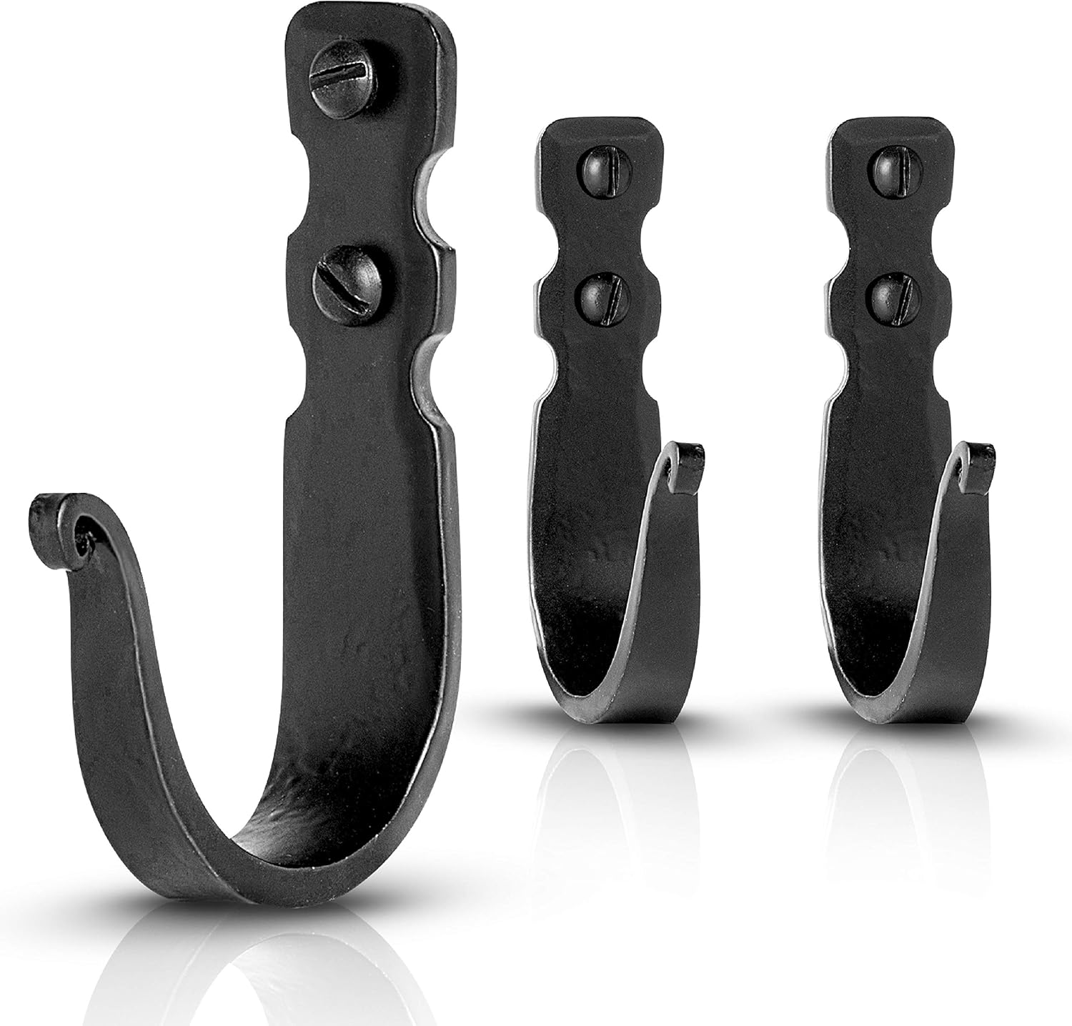Decorative Hooks for Wall - Metal Wall Hooks for Hanging Coats, Hats & Bags, Rustic Towel Hooks for Bathrooms or Kitchen - Wrought Iron Farmhouse Hangers - Pack of 3, Black - 3.3x2x0.8 Inches