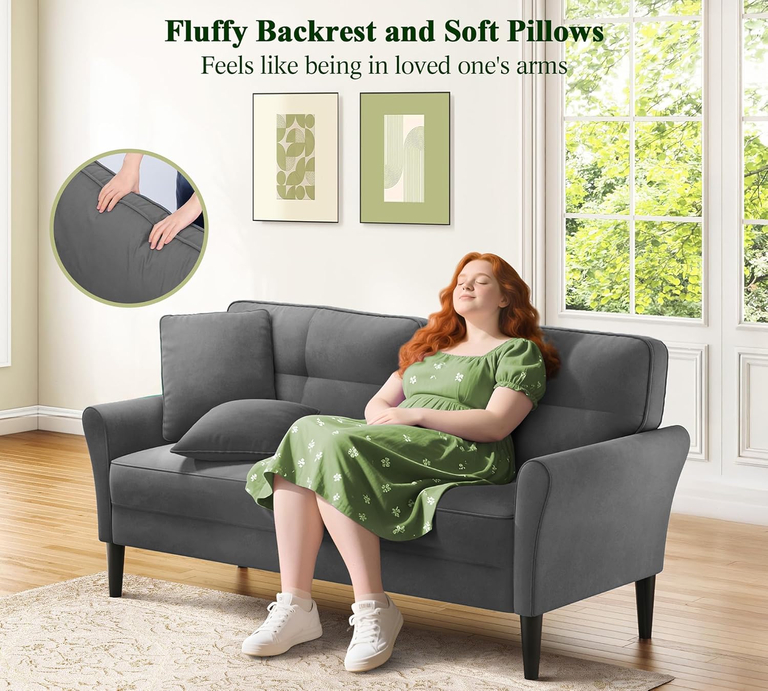 69" Loveseat Sofa, Velvet Small Couches for Small Spaces, Love Seat Couches with 2 Pillows, Tool-Free Setup Loveseats, 700lb Load Sofas for Living Room, Mini Couch for Bedroom, Comfy Sofa Couch, Grey - Image 2