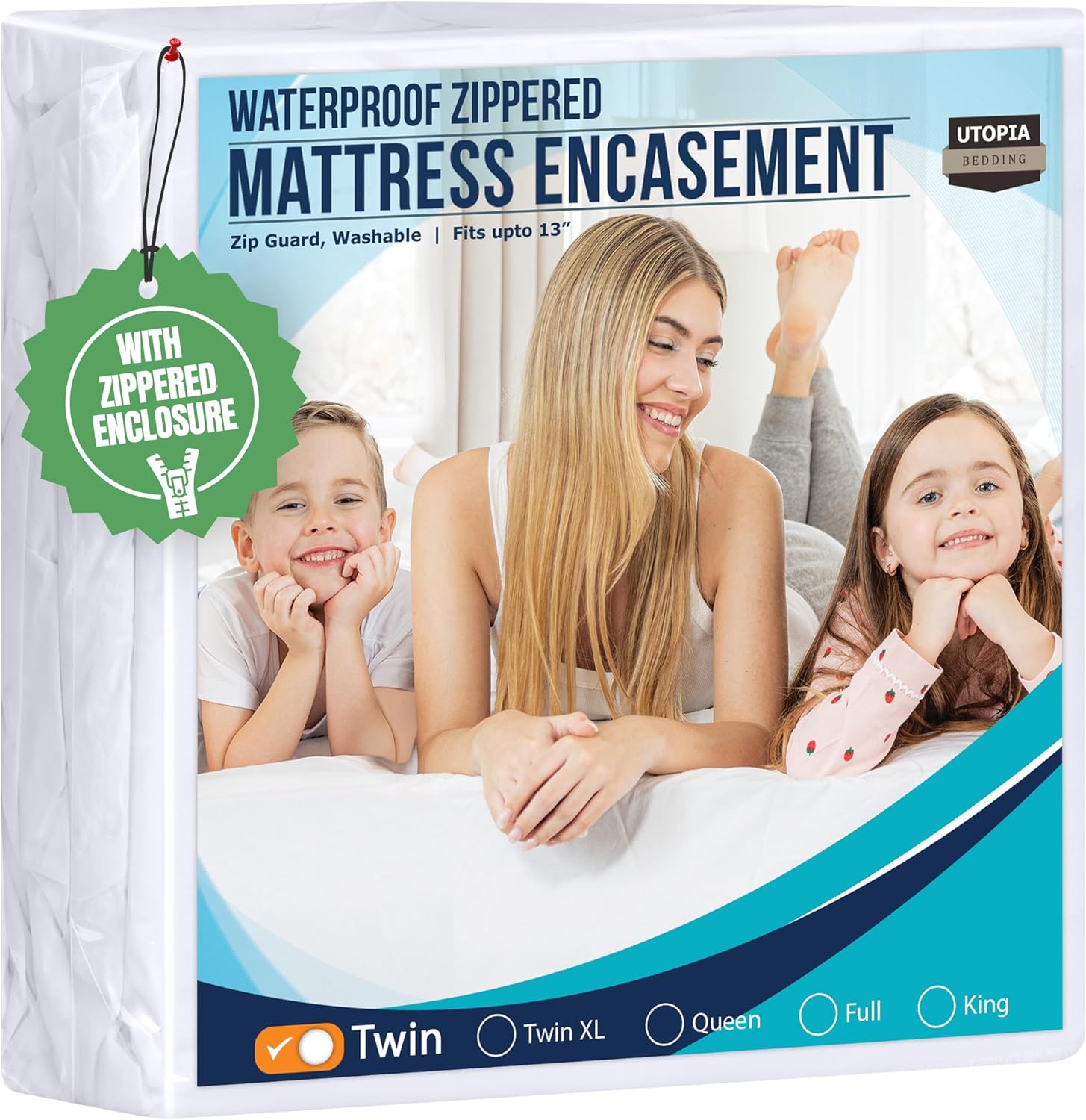 Utopia Bedding Mattress Protector Zippered Twin Size, 100% Waterproof Bed Bug and Dust Mite Proof Mattress Encasement, Absorbent 6 Sided Mattress Cover