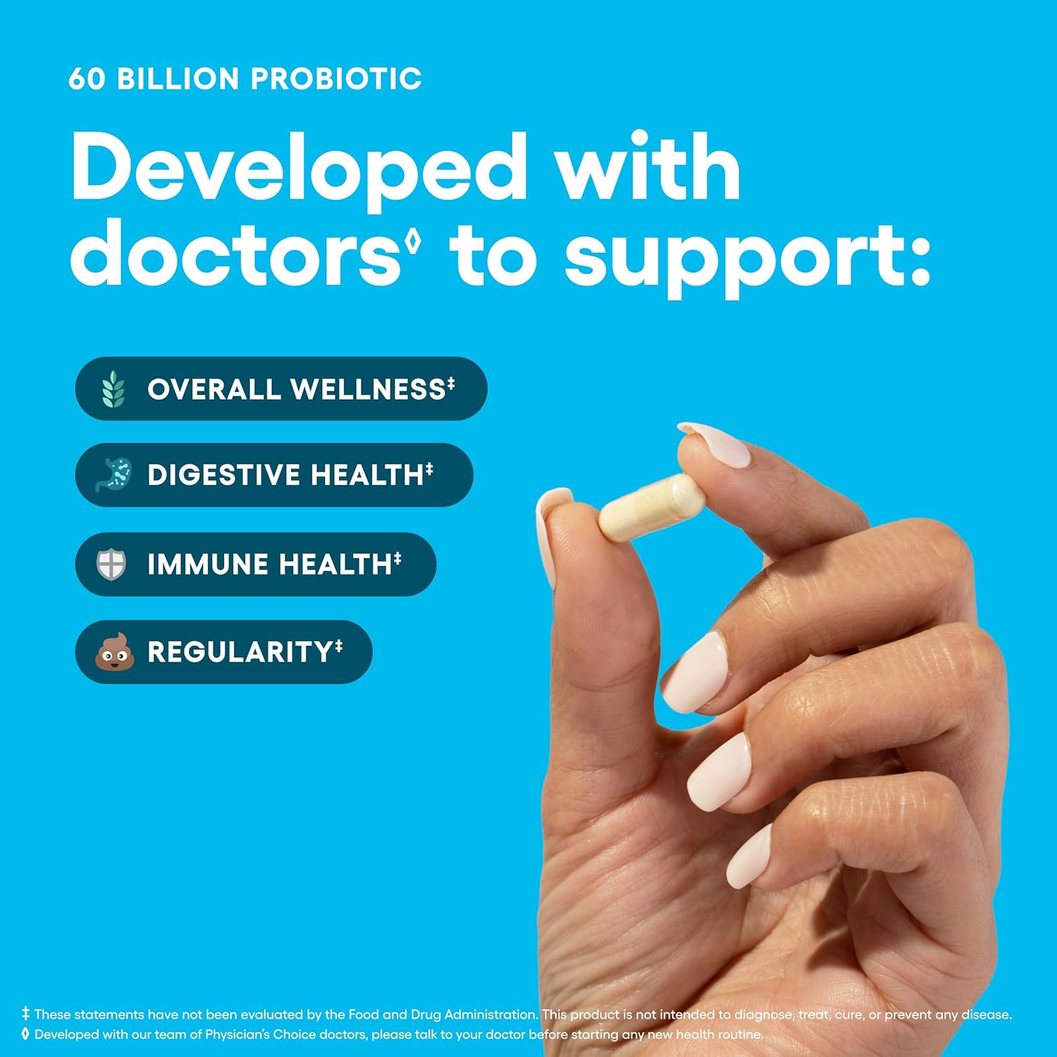Physician's CHOICE Probiotics 60 Billion CFU - 10 Strains + Organic Prebiotics - Immune, Digestive & Gut Health - Supports Occasional Constipation, Diarrhea, Gas & Bloating - for Women & Men - 30ct - Image 3