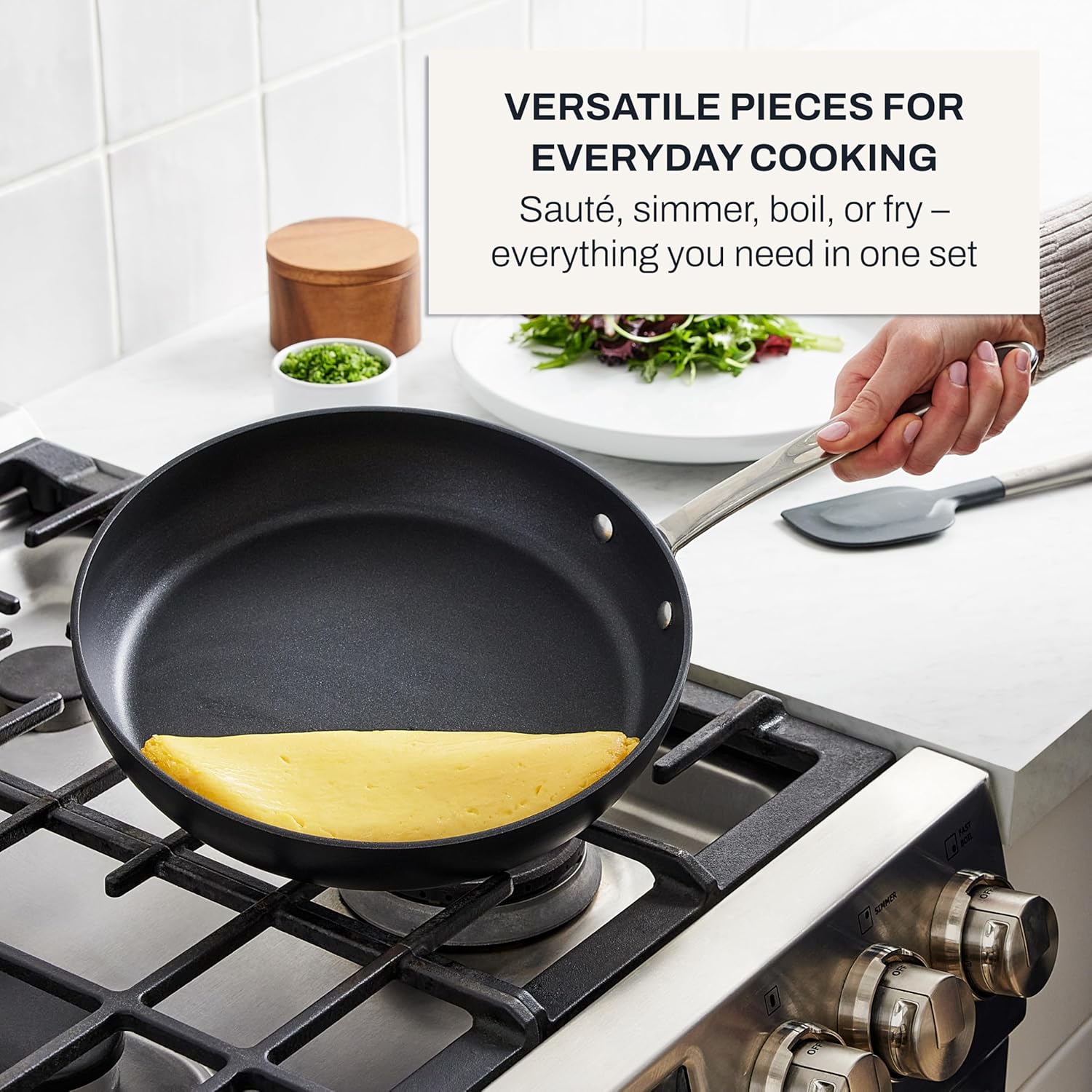 All-Clad HA1 Hard Anodized Non Stick Fry Pan Set 2 Piece, 8, 10 Inch, Induction, Oven Broiler Safe 500F, Pots and Pans Set, Kitchen Frying Pans, Skillets, Premium Cookware, Home, Dishwasher Safe Black - Image 4