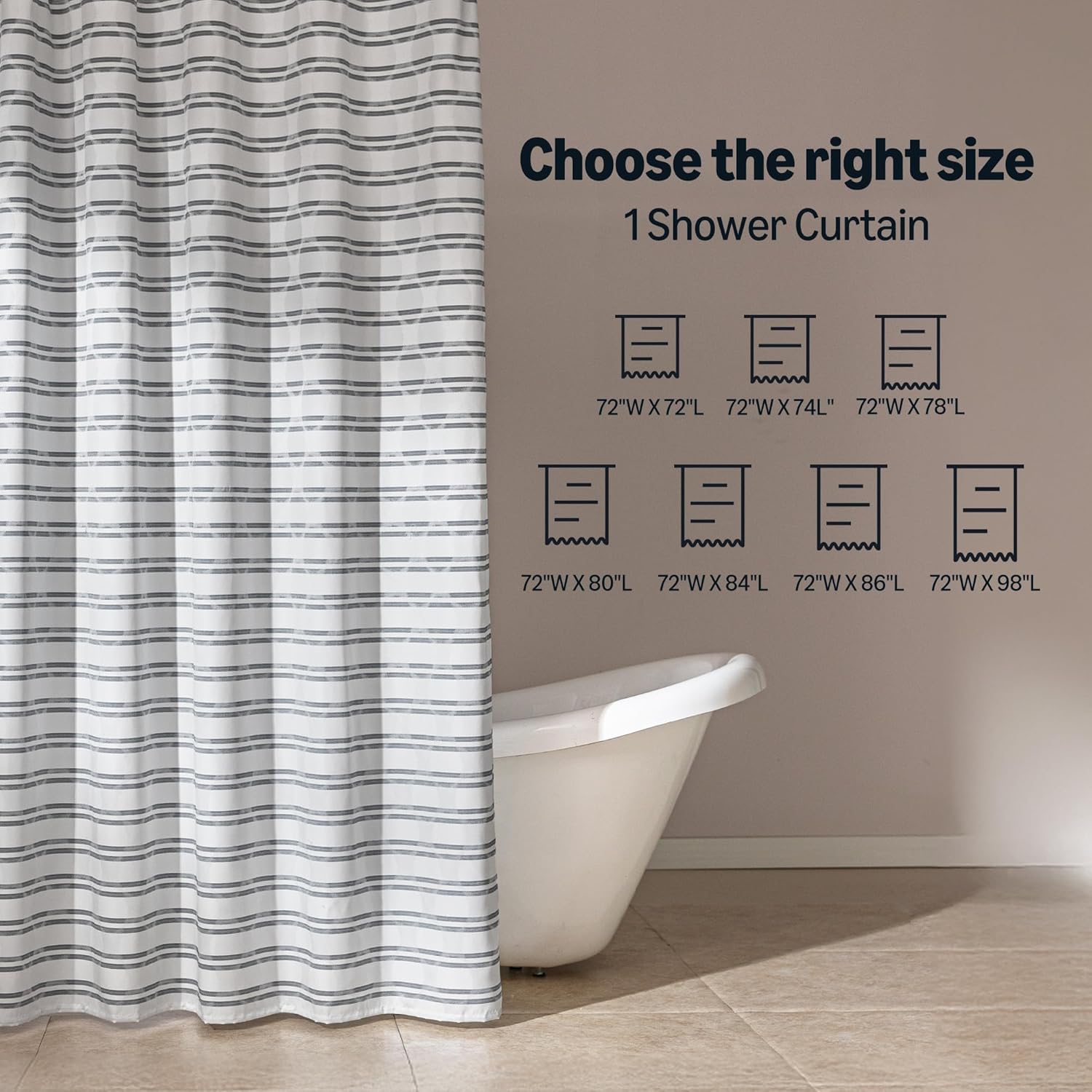 Amazon Basics Geometric Jacquard Fabric Shower Curtain for Bathroom, Lightweight, Waterproof and Washable, 72" W x 72" L, Grey Striped - Image 5