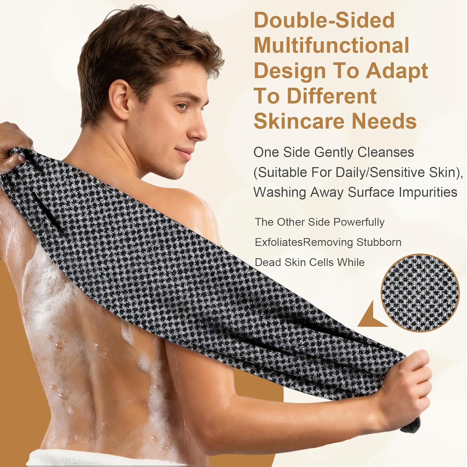 Blissal Exfoliating Shower Towel, Premium Microfiber Scrub Towel, Quick-Drying Durable & Gentle, 2-in-1 Exfoliatings Towels-Body Scrubber with 2 Sides for All Skin Types (Black+Pink) - Image 5