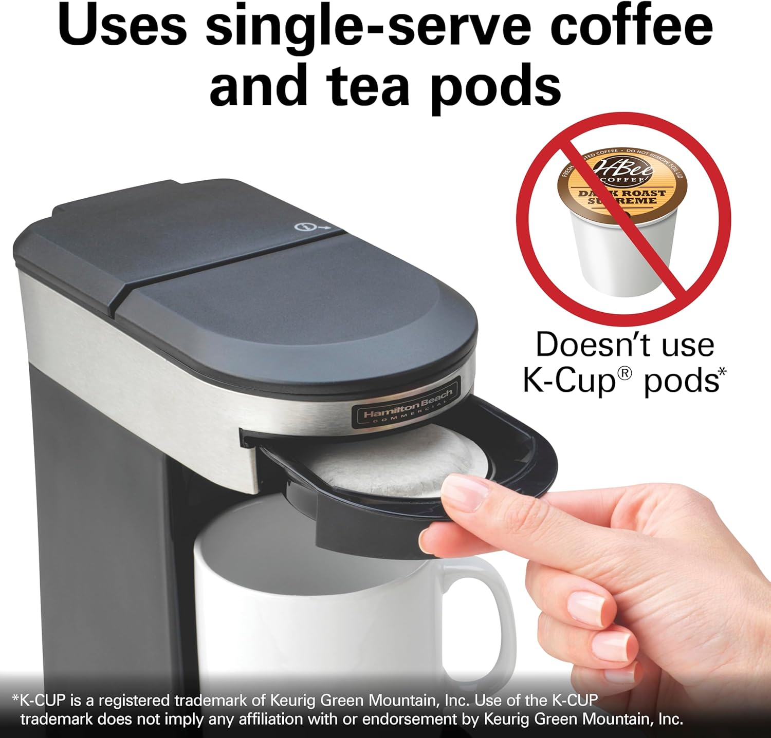 Hamilton Beach Commercial Deluxe 1-Cup Coffee Maker, Black/Stainless-Steel, 3-Minute Brew Time, Auto Shutoff, Coffee Pod Brewer, cUL Certified, HDC200S-CA - Image 4