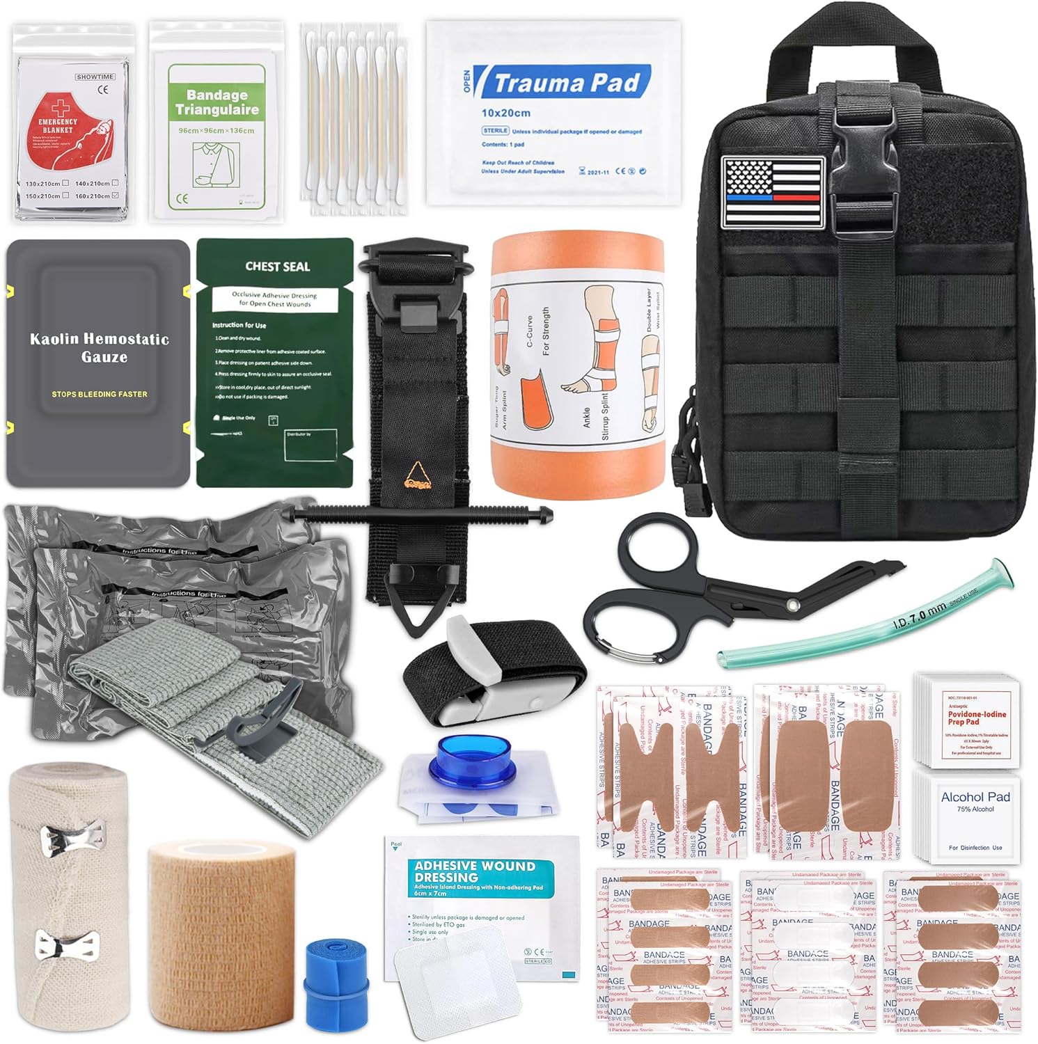 IFAK Trauma Kit with Tourniquet, 6-Inch Israeli Bandage, Splint, Tactical First Aid Kit for Car, Camping, Hiking and Travel with Molle Bag (Stellar Black)