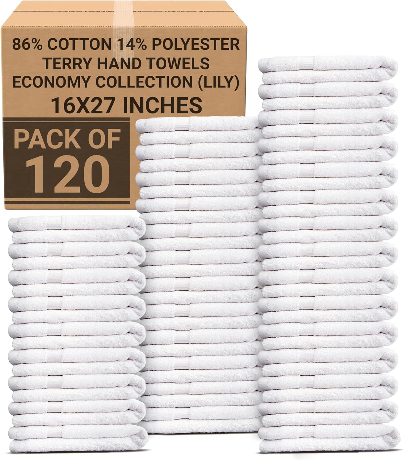 Bulk Hand Towels – 120 Pack (16x27) – Wholesale Economy Poly Cotton Salon Towels – Lightweight, Quick-Dry, Durable Massage Towels for Salons, Spas, Gyms, Pools & Commercial Use