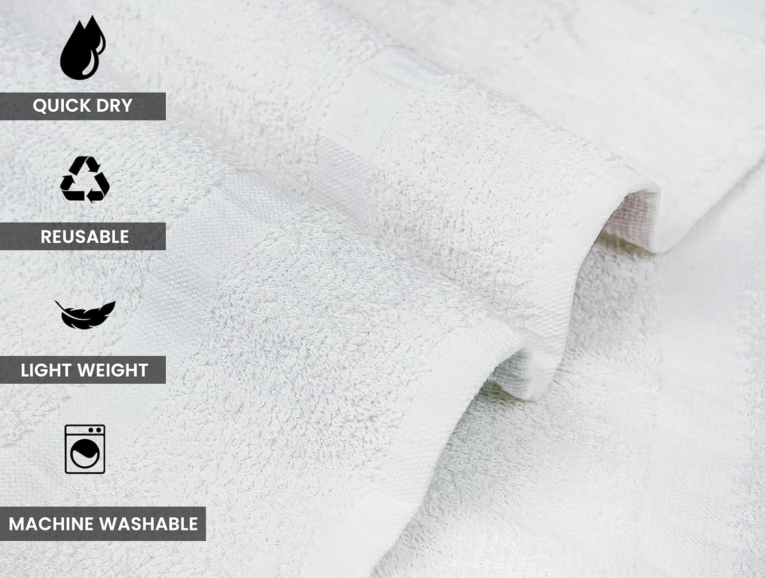 ZUPERIA White Bath Towels Bulk 12 Pack (24 x 48 Inches) - 100% Cotton Economy Light Weight Towels for Commercial Use - Quick Dry, Ultra-Soft, and Absorbent Bulk Towels - Image 5