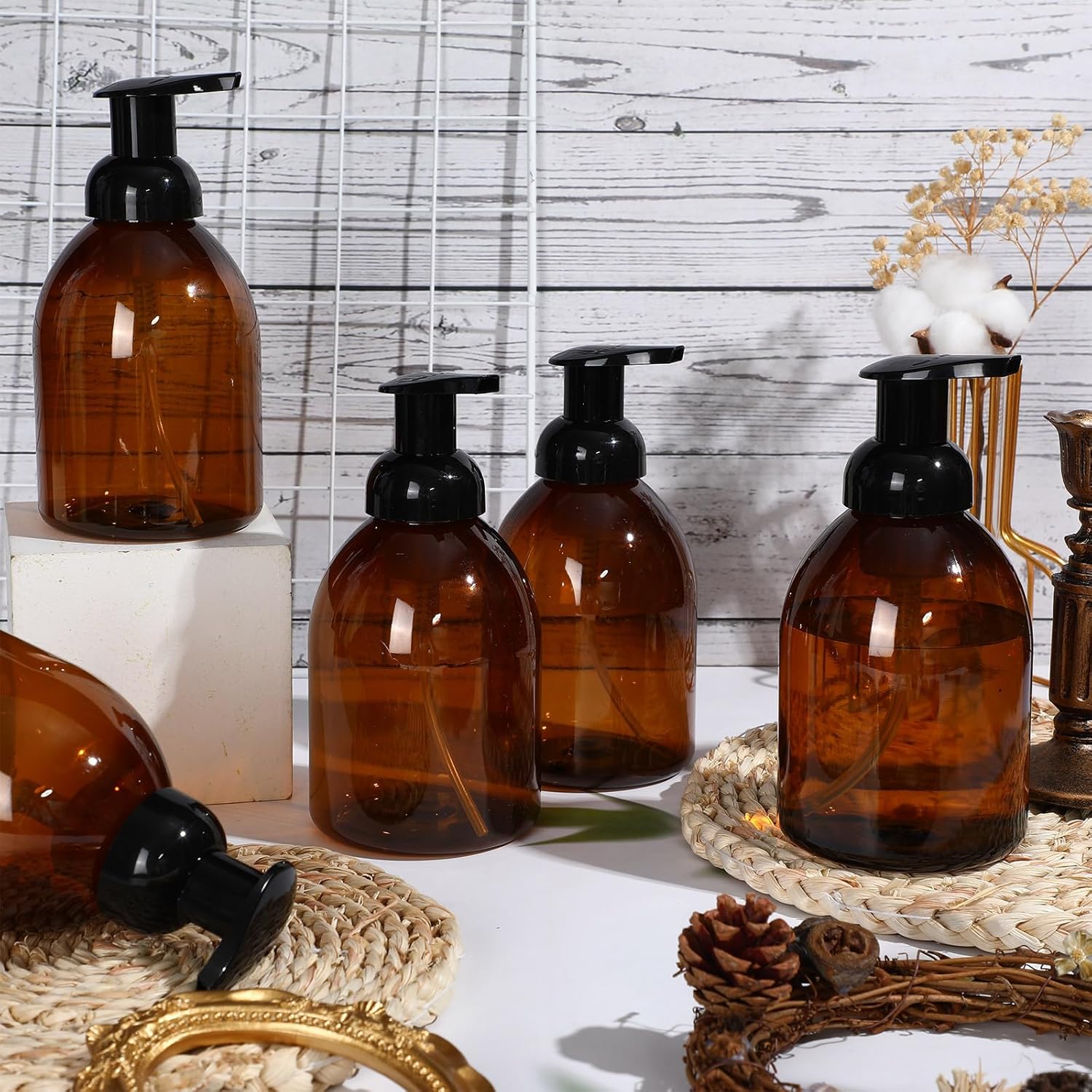 Uiifan 16 Pcs 17 oz Amber Foaming Soap Dispenser Refillable Foam Pump Bottle Liquid Plastic Container for Kitchen Bathroom Commercial Concentrated or Regular Shampoo Body Wash Dish Liquid Soap - Image 7