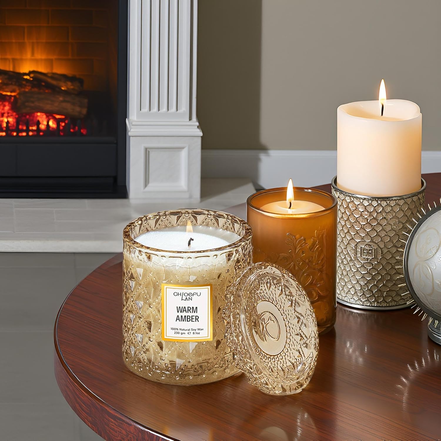 Chloefu LAN Amber Candles, Luxury Candle for Home Scented, Long Burning Time, Holiday Gifts, All Natural Soy Wax Decorative Candles, Scented Candle Gifts for Men&Women, 8.1oz - Image 4