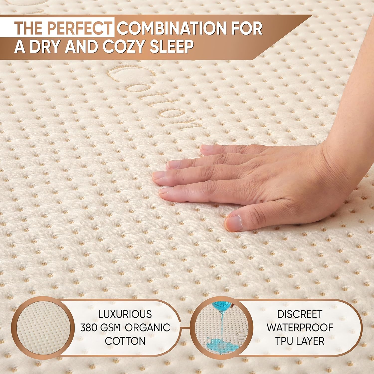 Luxury Waterproof Organic Mattress Protector King Size - Organic Cotton Breathable Mattress Pad Cover - Premium 380GSM 3D Air Fabric - Deep Pocket - Jersey Cotton Skirt - Fitted Design - Image 3