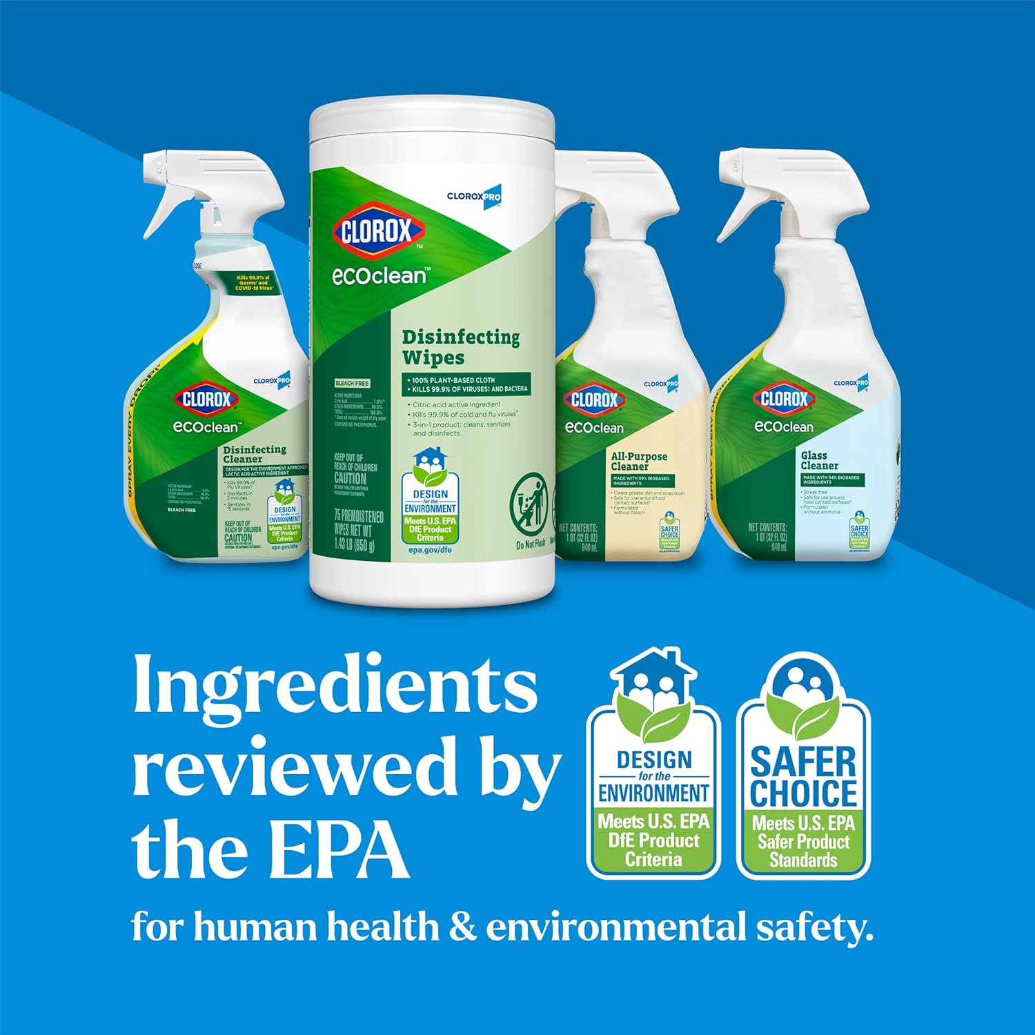 CloroxPro Clorox EcoClean Disinfecting Wipes, Multipurpose 100% Plant Based Cleaning Cloths, Antibacterial Disinfectant, Safe for Multi Surface Use, 75 Count (Pack of 6) - Image 9