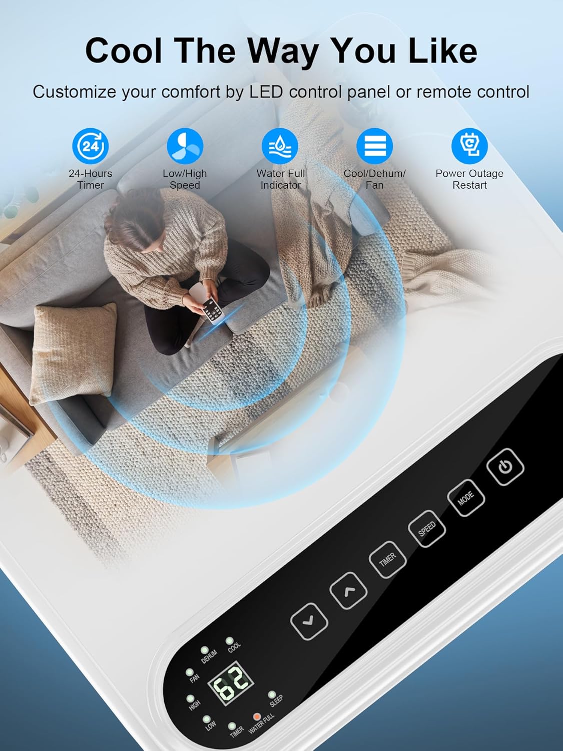 MEPTY Portable Air Conditioners, 10000 BTU Portable AC Unit with Dehumidifier, Sleep Mode, 24H Timer, Cools Room up to 450 sq.ft, Room Air Conditioners with Self-evaporation System for Bedroom - Image 6