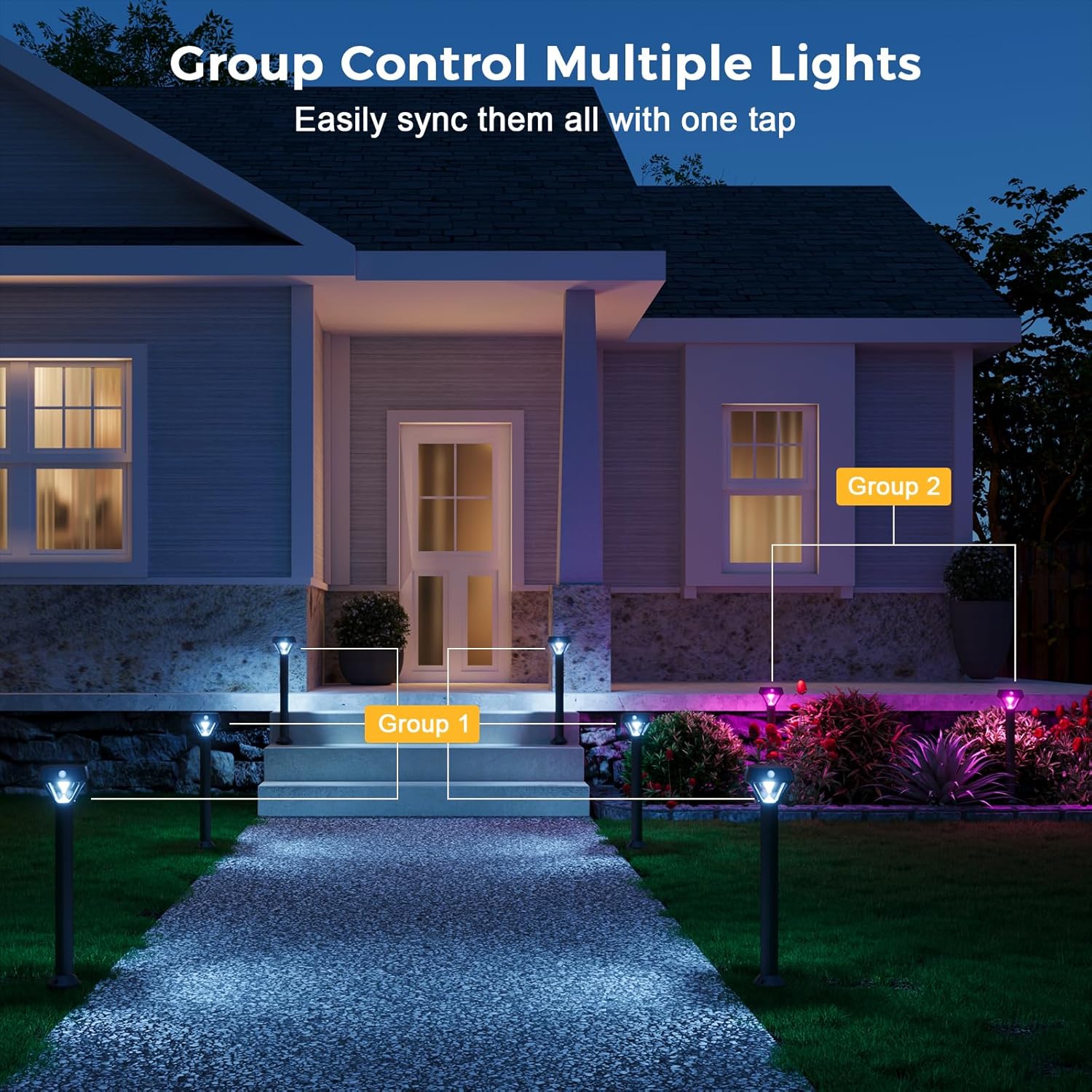 XMCOSY+ Smart Solar Lights Outdoor with Motion Sensor, 150LM APP Control RGBCW Color Changing Solar Garden Lights for Yard Pathway Landscape, Compatible with Alexa, Waterproof, 6 Pack - Image 8