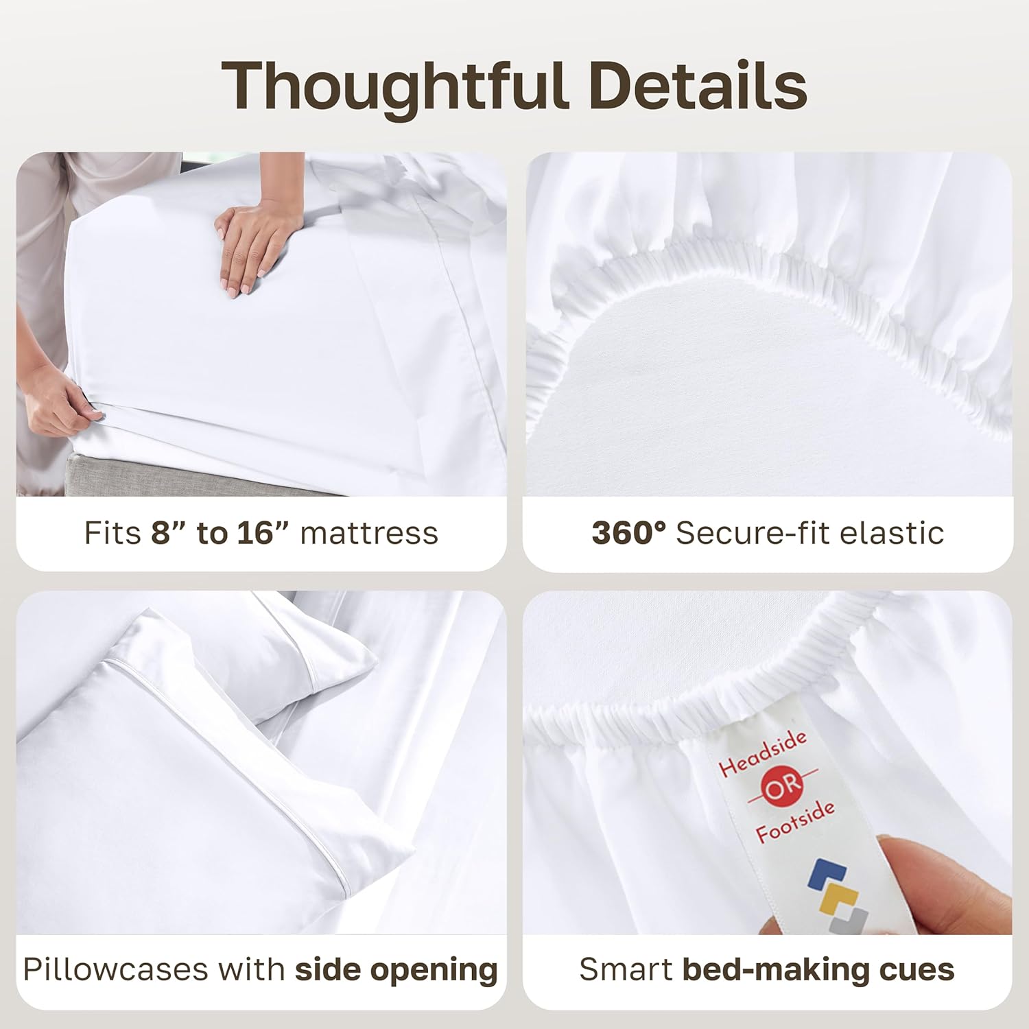 California Design Den Full Size Bed Sheets Set - Soft 400 Thread Count Sateen, Natural 100% Cotton Sheets Full Size Bed Set, Deep Pockets for a Snug Fit, Durable Bedding - White - Image 4