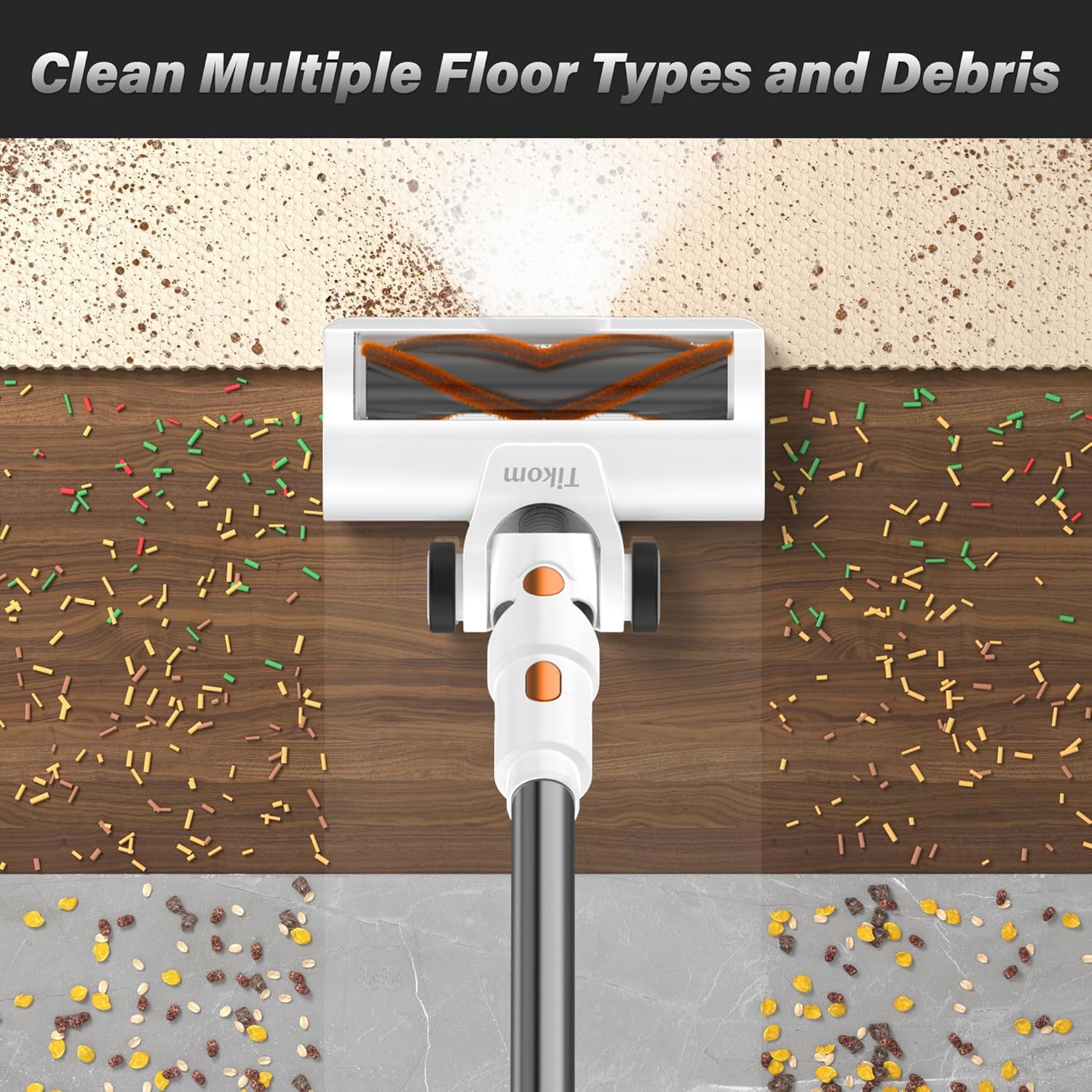 Tikom V500 Cordless Vacuum Cleaner for Home, 40000Pa/450W Stick Vacuum with LED Touch Screen, Charging Wall Dock, Anti-Tangle, Lightweight Handheld Vacuum for Pet Hair, Hard Floor, Carpet - Image 8