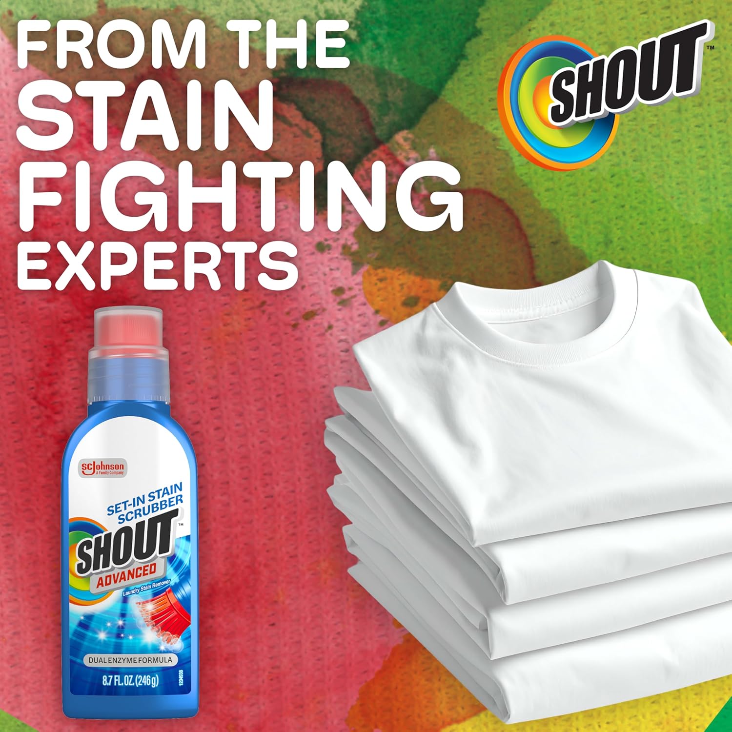 Shout Advanced Stain Remover Gel for Clothes Laundry, Ultra Concentrated Gel with Built-in Scrubber Brush for Deep Set-In stains, 8.7oz - Image 7
