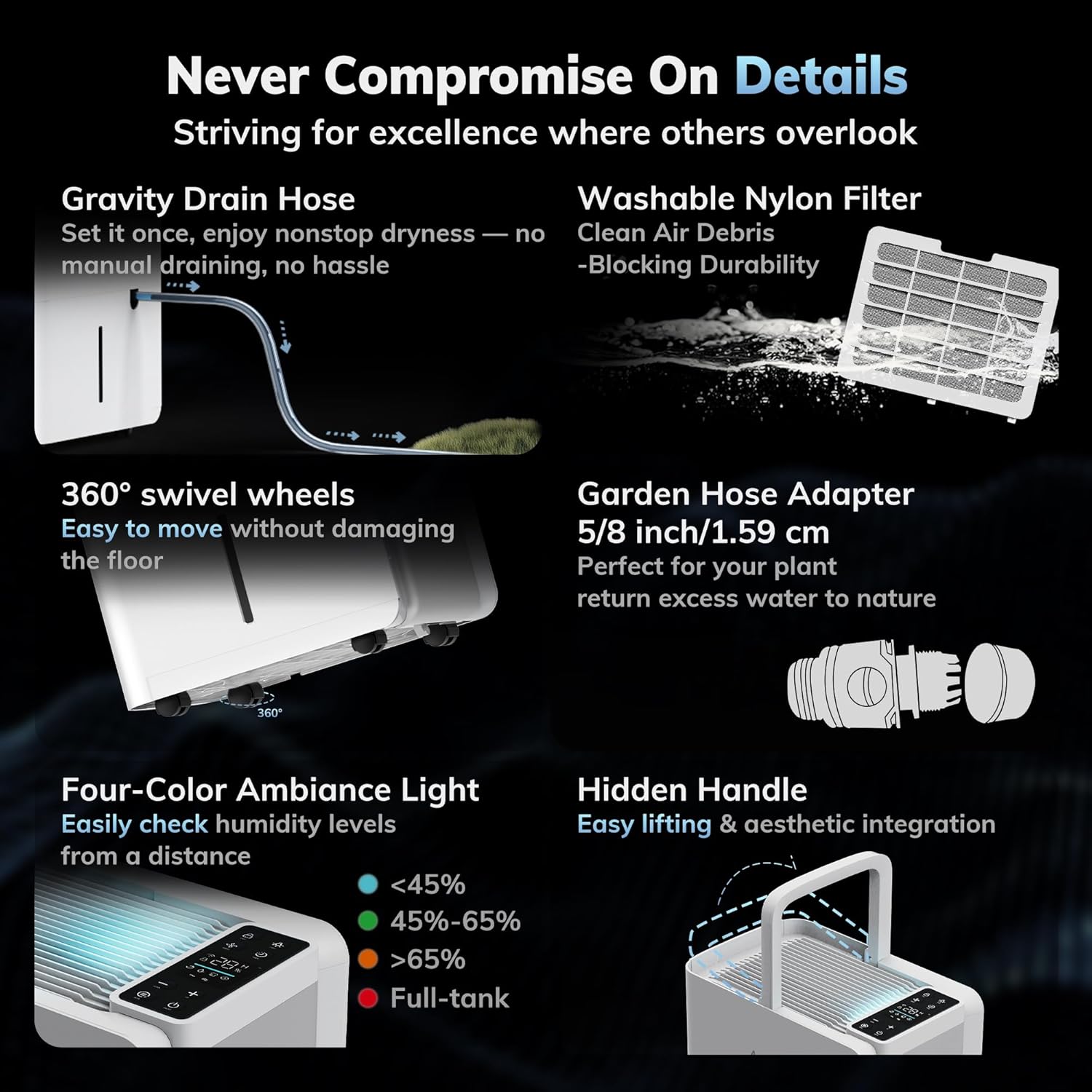 3500 Sq.Ft Basement Dehumidifier,AEOCKY Max 50 Pint/D Drain Hose Dehumidifier for Home,Bedroom,Bathroom,Room,Intelligent Humidistat,Quiet - Image 7