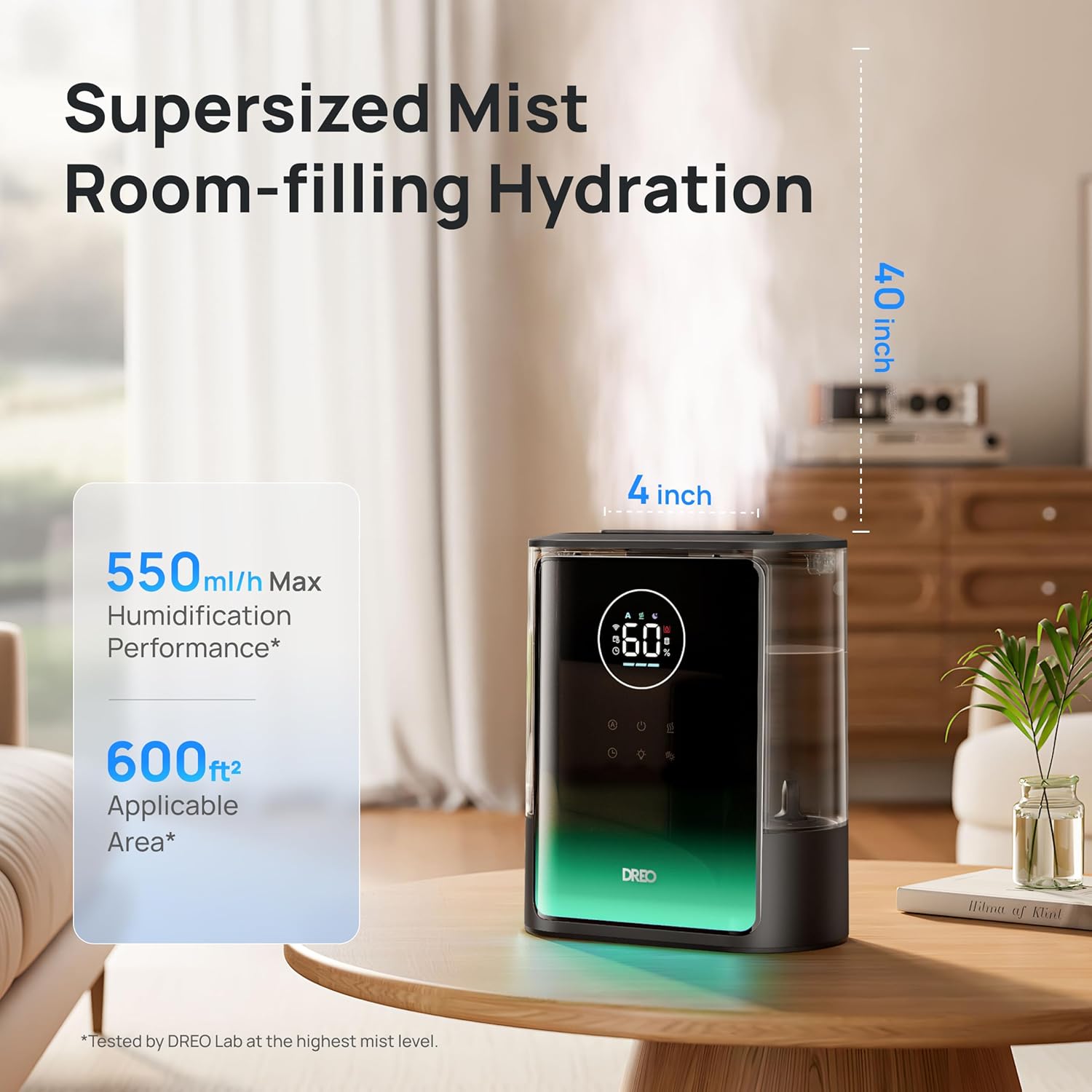 DREO 8L Smart Humidifiers for Bedroom 600ft², 80H Runtime Warm&Cool Supersized Mist Humidifier for Large Room Indoor, Quiet Whole House humidifier for Baby, Plants, with Alexa/Google, Black, HM717S - Image 3