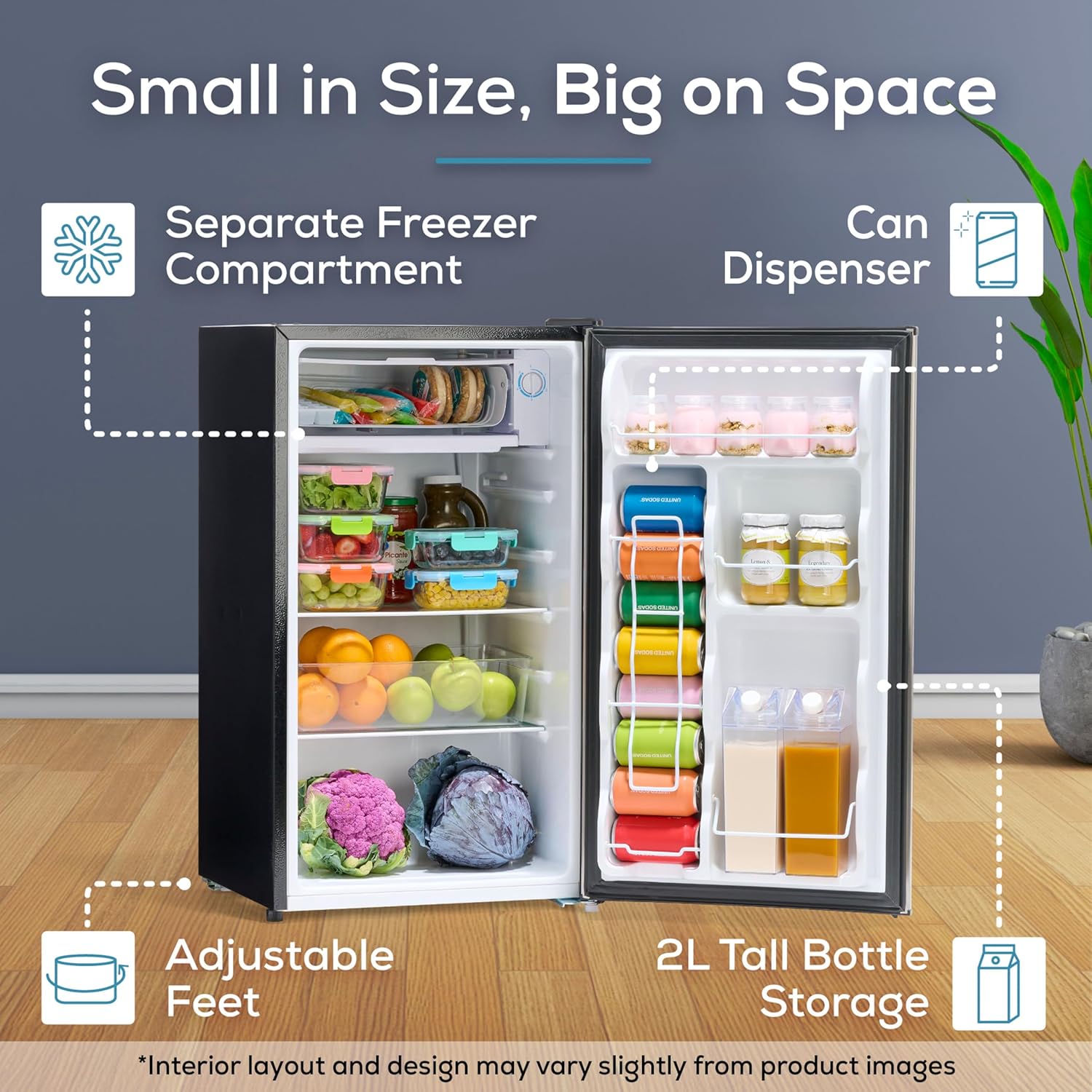 Igloo 3.2 Cu.Ft. Mini Fridge with Freezer - Single Door Compact Refrigerator with Glass Shelves for Homes, Dorms & Offices- Keep Snacks, Drinks & Frozen Foods Cool with Temperature Control Mini Fridge - Image 3