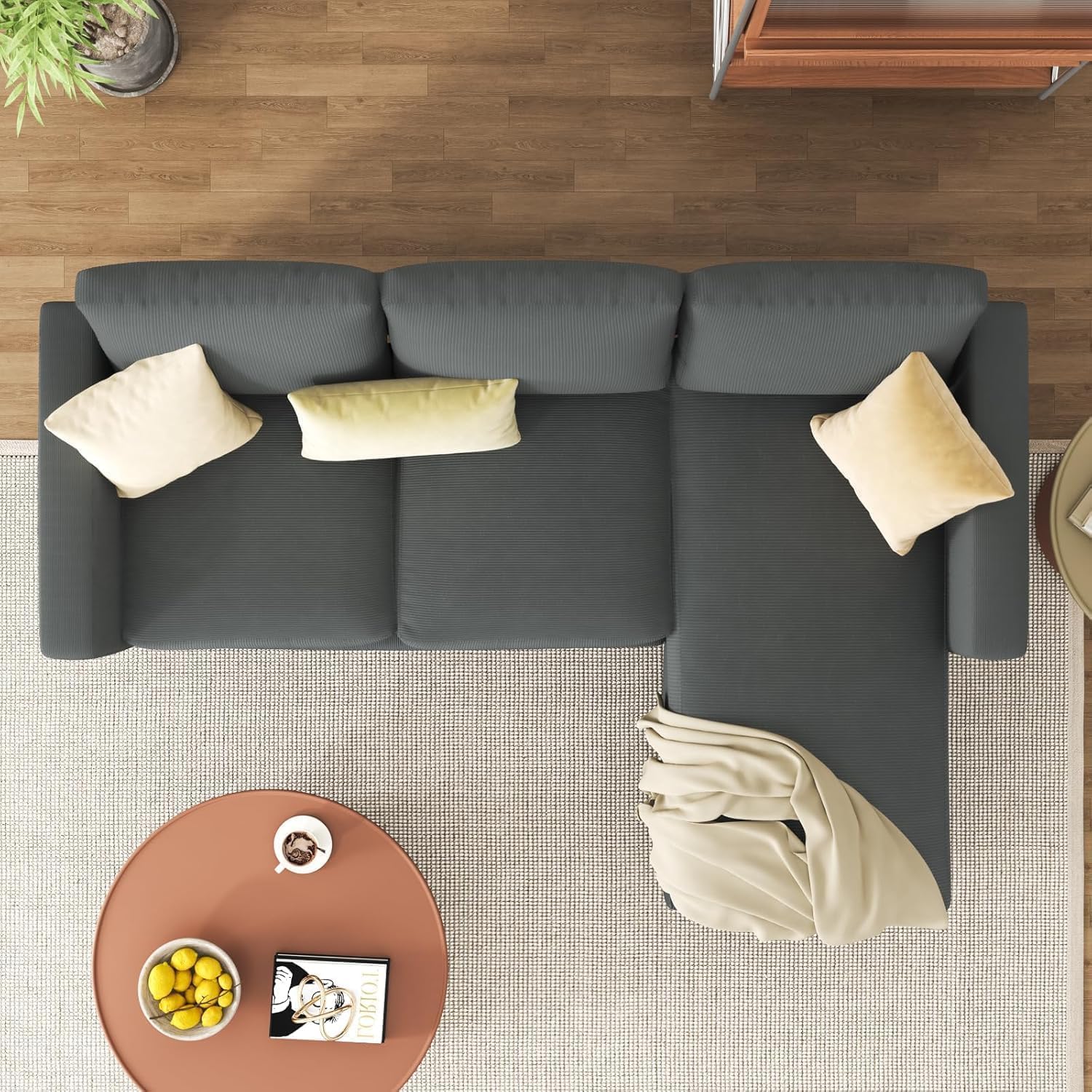 JAMFLY 3-Seat Convertible L-Shaped Sectional Sofa with Reversible Ottoman, Upholstered Fabric Couch for Small Living Rooms, Modern Modular Couch for Apartment, Studio & Loft, Grey - Image 7