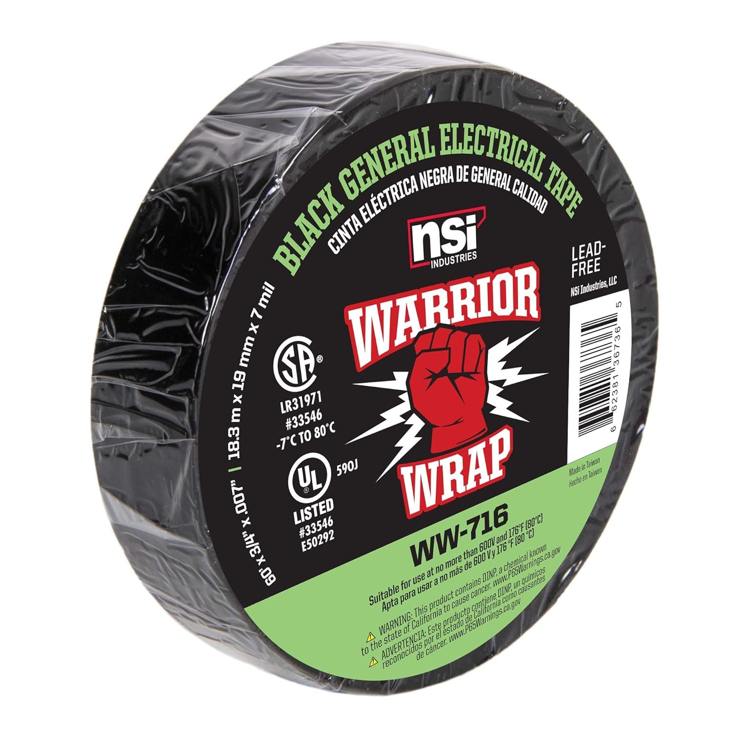WarriorWrap General 3/4 in. x 60 ft. 7 mil Vinyl Electrical Tape, Black - Image 7