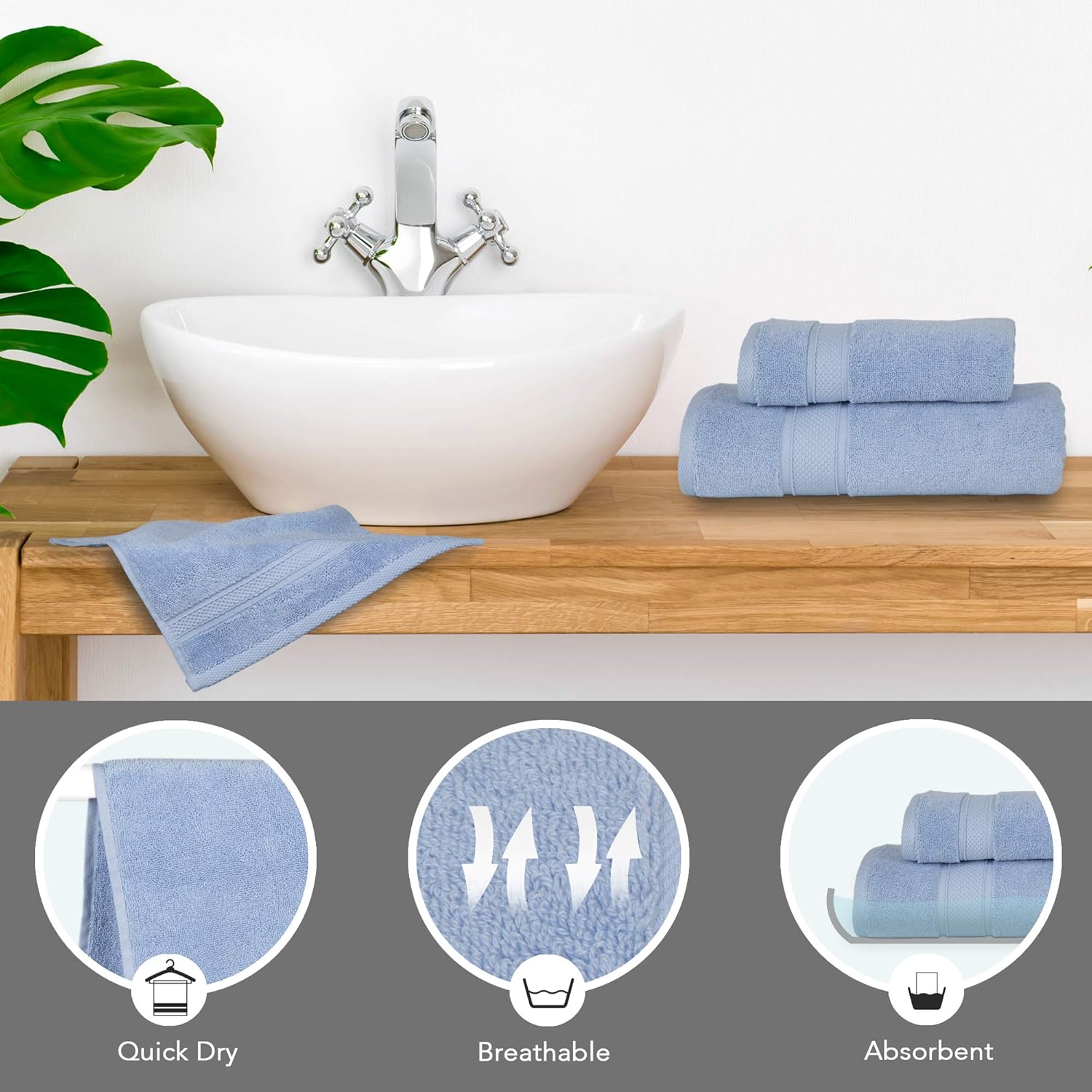 NOVA Luxury Linen - Hotel Quality Turkish Towel Set for Bathroom (6 Pcs Towel Set, Sky Blue) - Image 4
