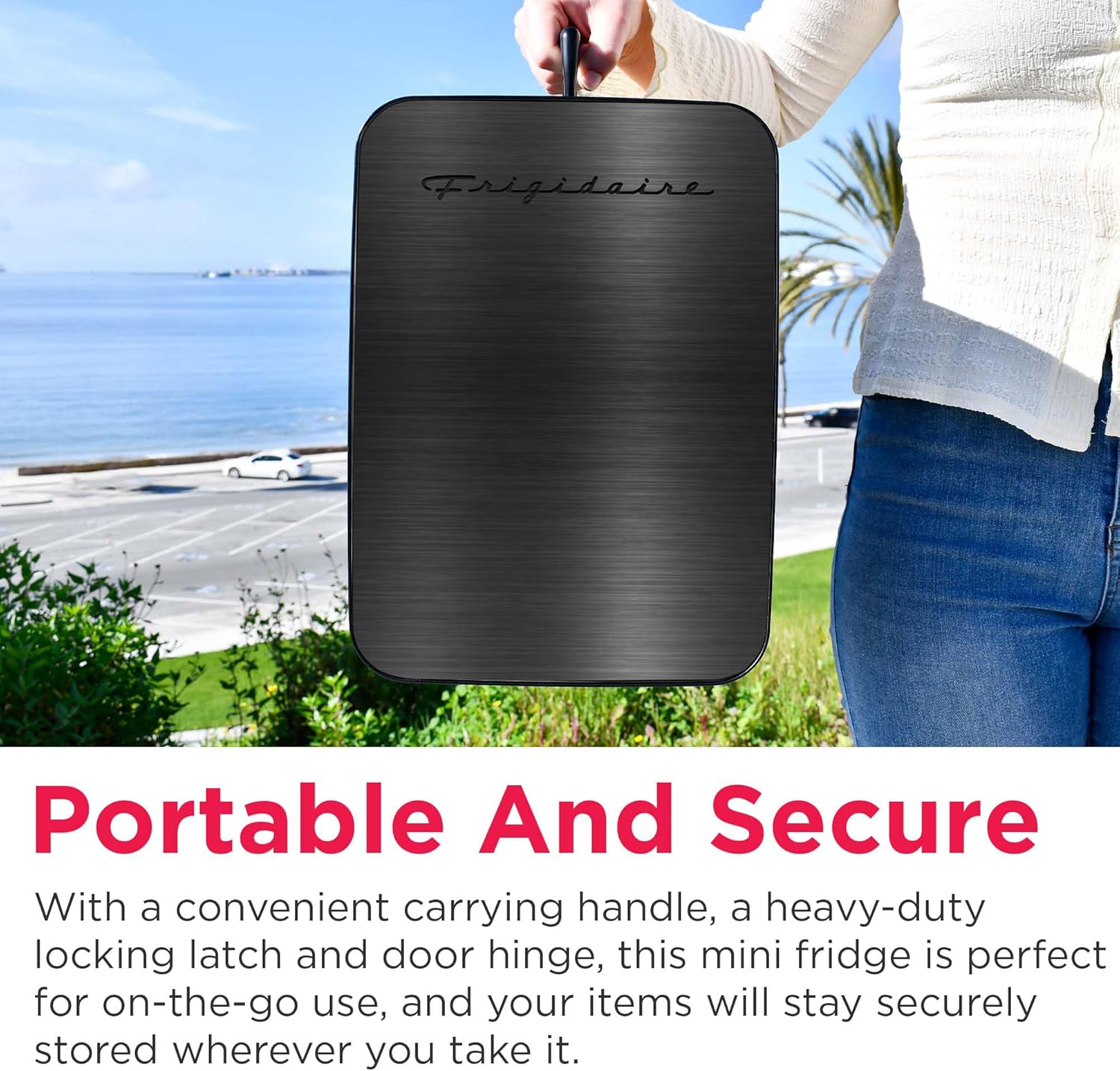 Frigidaire Mini Personal Fridge Cooler, Countertop, Holds Up to 10L/15 Cans, Brushed Black Stainless Rugged Design, Portable for Skincare, Makeup, Car, Office, Bedroom, Dorm Room, or Cabin - Image 7