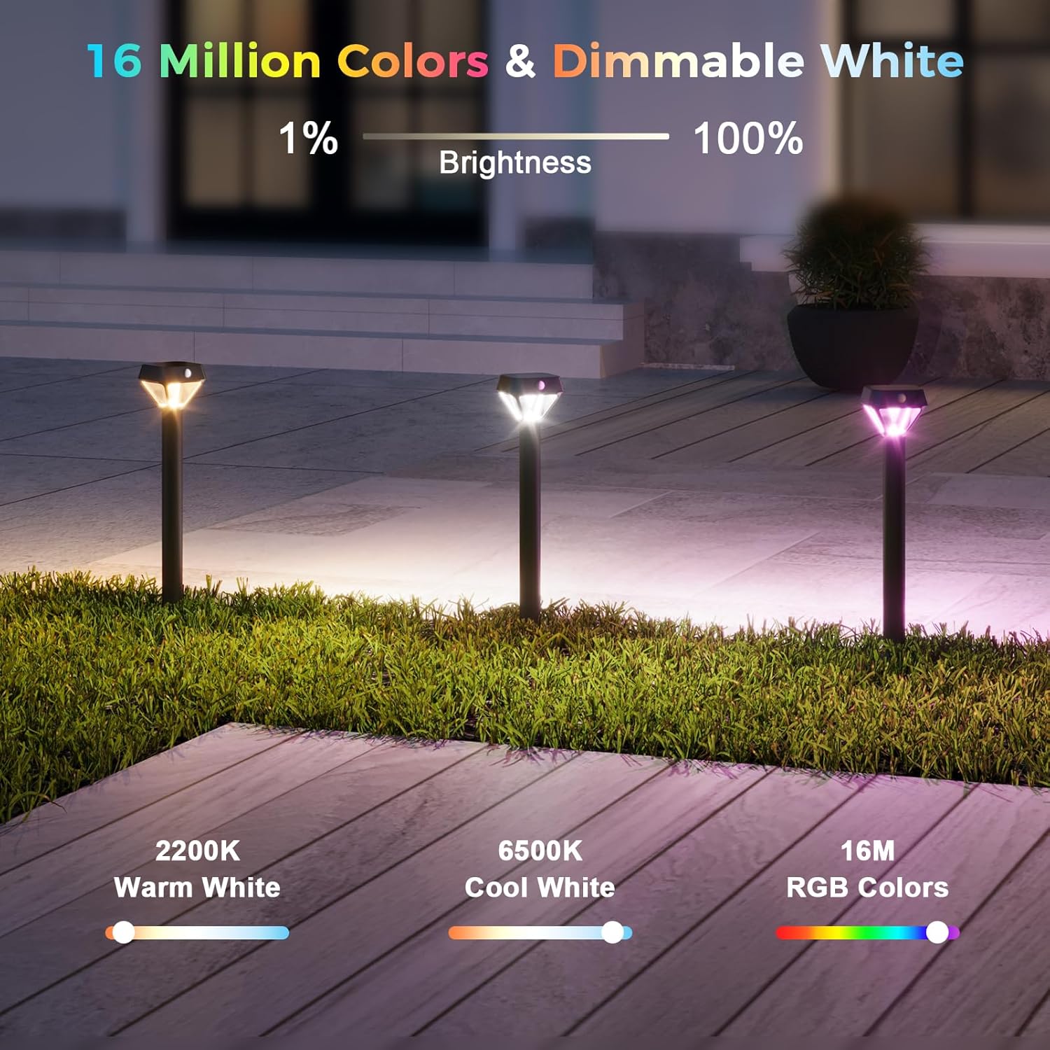 XMCOSY+ Smart Solar Lights Outdoor with Motion Sensor, 150LM APP Control RGBCW Color Changing Solar Garden Lights for Yard Pathway Landscape, Compatible with Alexa, Waterproof, 6 Pack - Image 2