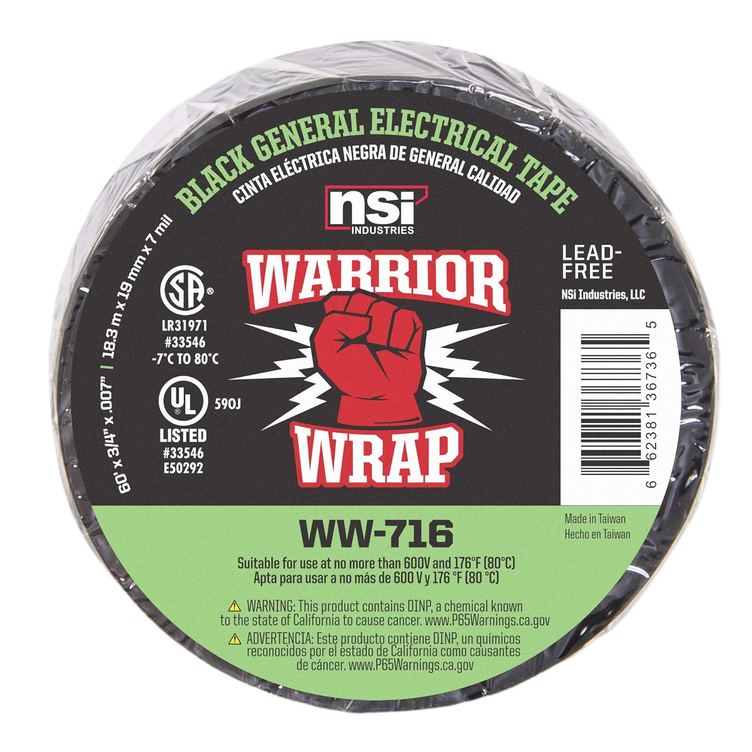 WarriorWrap General 3/4 in. x 60 ft. 7 mil Vinyl Electrical Tape, Black - Image 3