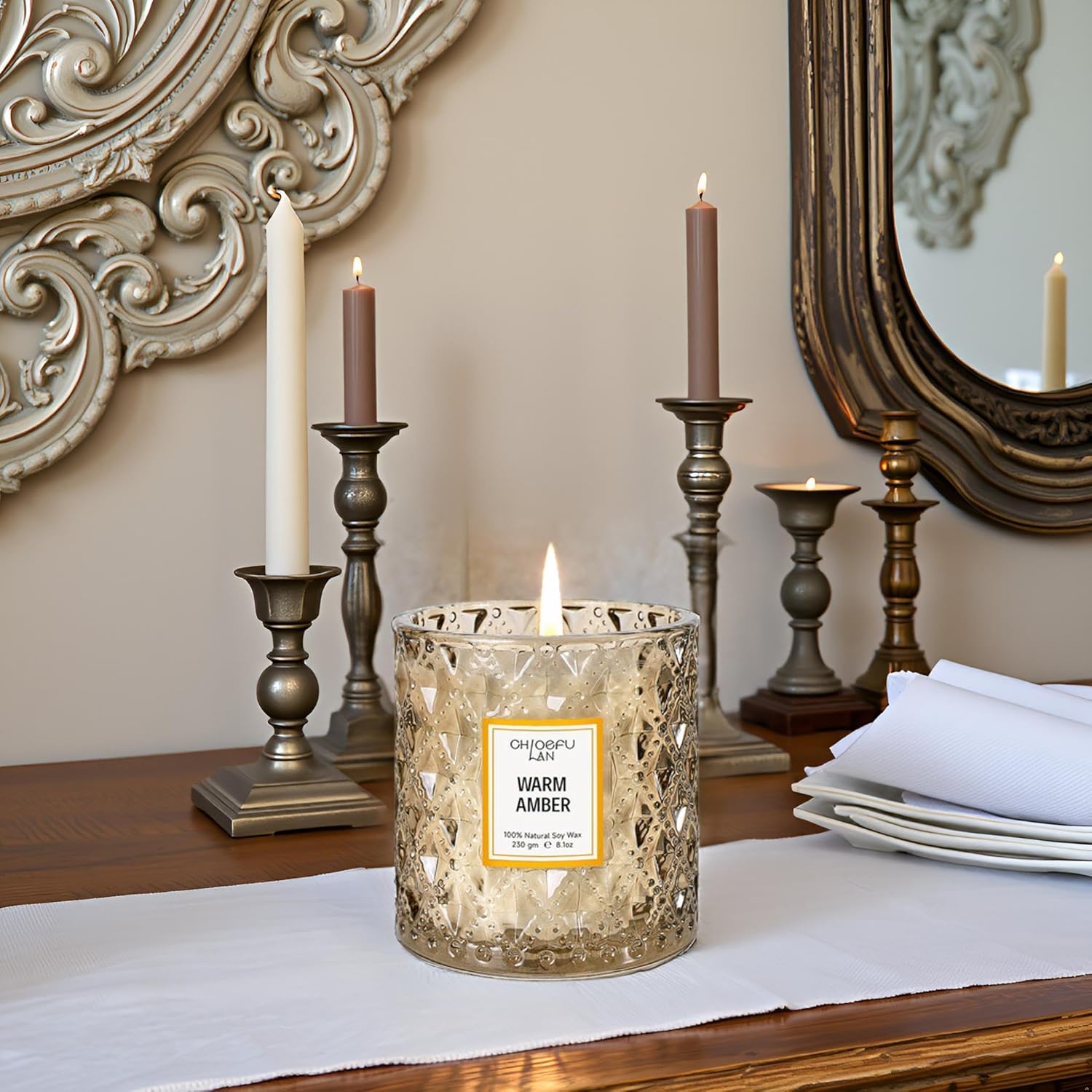 Chloefu LAN Amber Candles, Luxury Candle for Home Scented, Long Burning Time, Holiday Gifts, All Natural Soy Wax Decorative Candles, Scented Candle Gifts for Men&Women, 8.1oz - Image 5