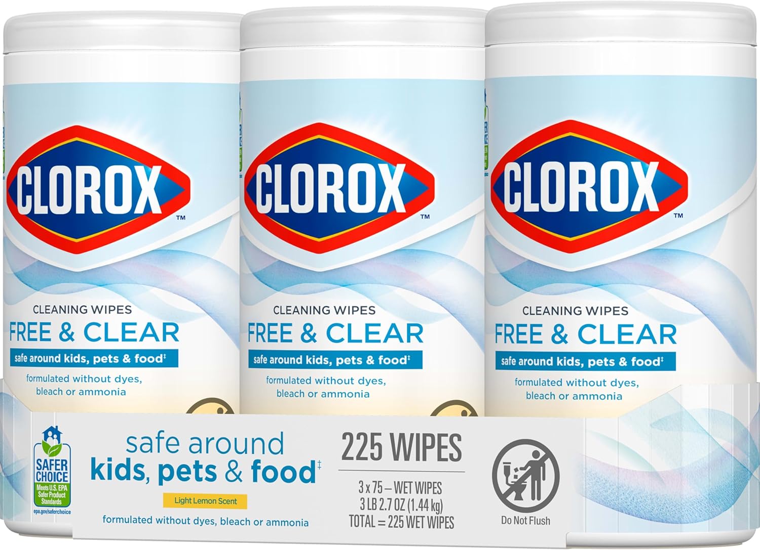 Clorox Free & Clear Cleaning Wipes, Light Lemon Scent, 75 Count, Pack of 3 (Pack May Vary) - Image 10