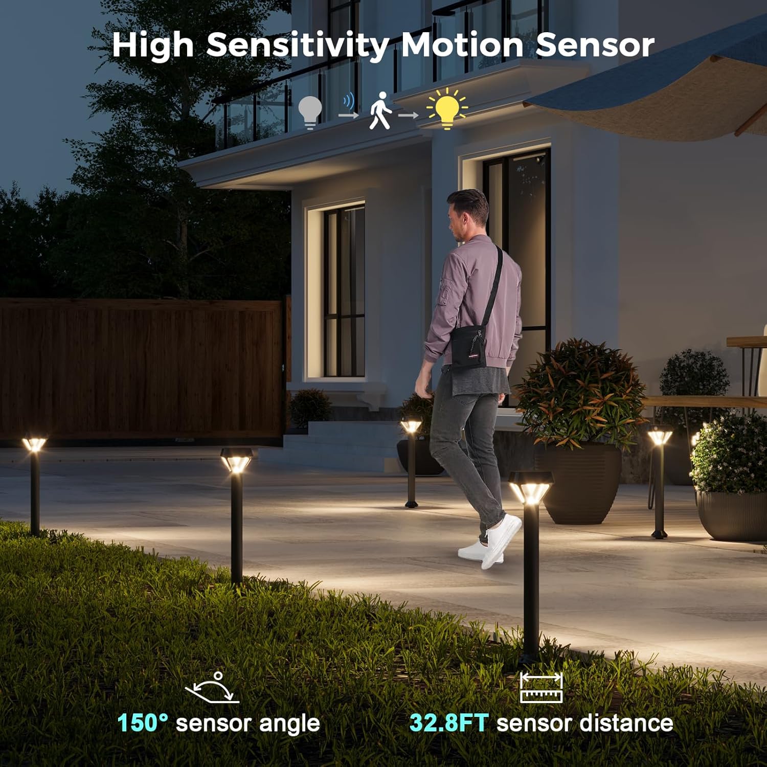 XMCOSY+ Smart Solar Lights Outdoor with Motion Sensor, 150LM APP Control RGBCW Color Changing Solar Garden Lights for Yard Pathway Landscape, Compatible with Alexa, Waterproof, 6 Pack - Image 6