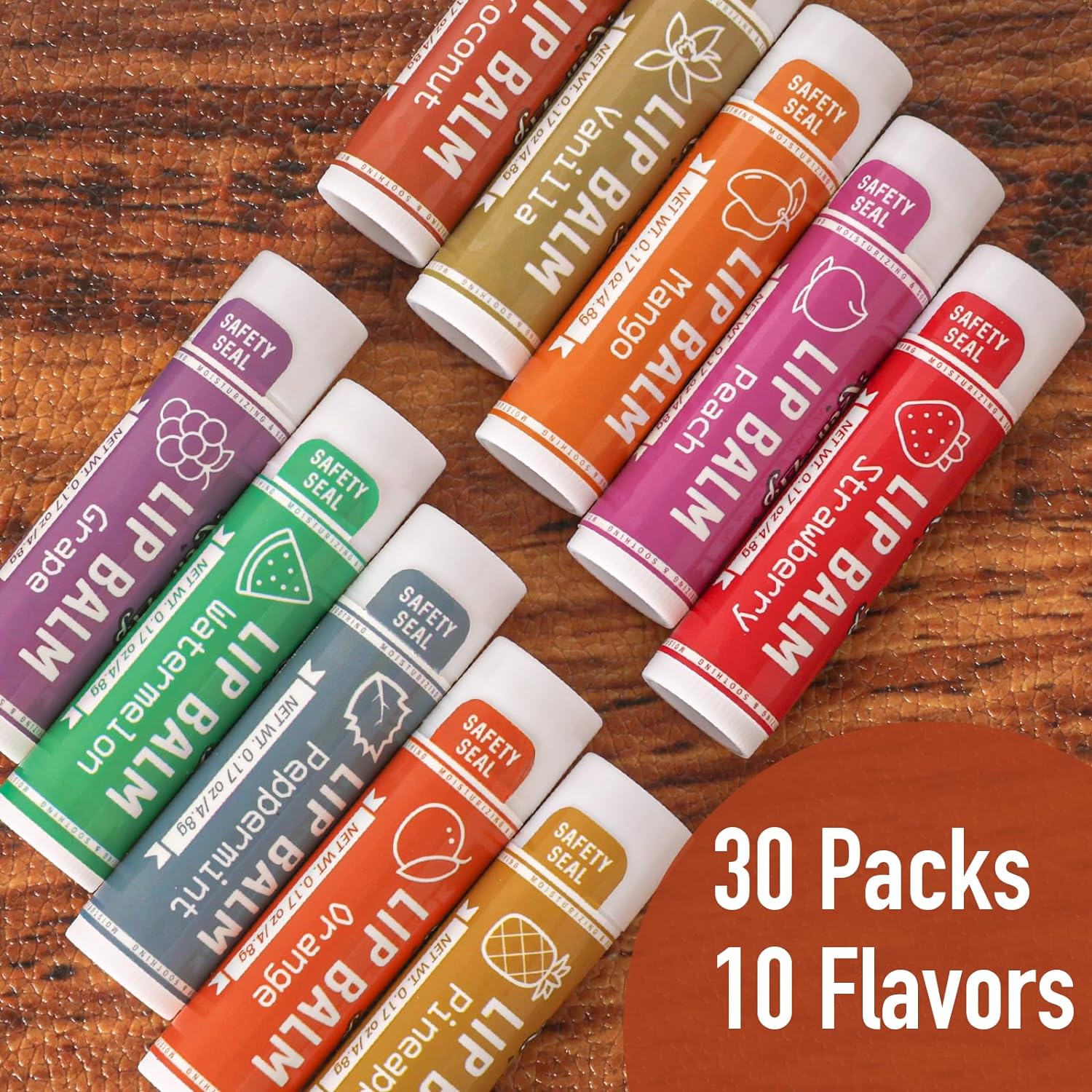 AZEN 30 Pack Lip Balm, Natural Lip Balm Bulk, Lip Care Product, Moisturizing Lip Balms for dry cracked lips, Valentines Gifts Easter Basket Stuffers - 10 Flavors - Image 3
