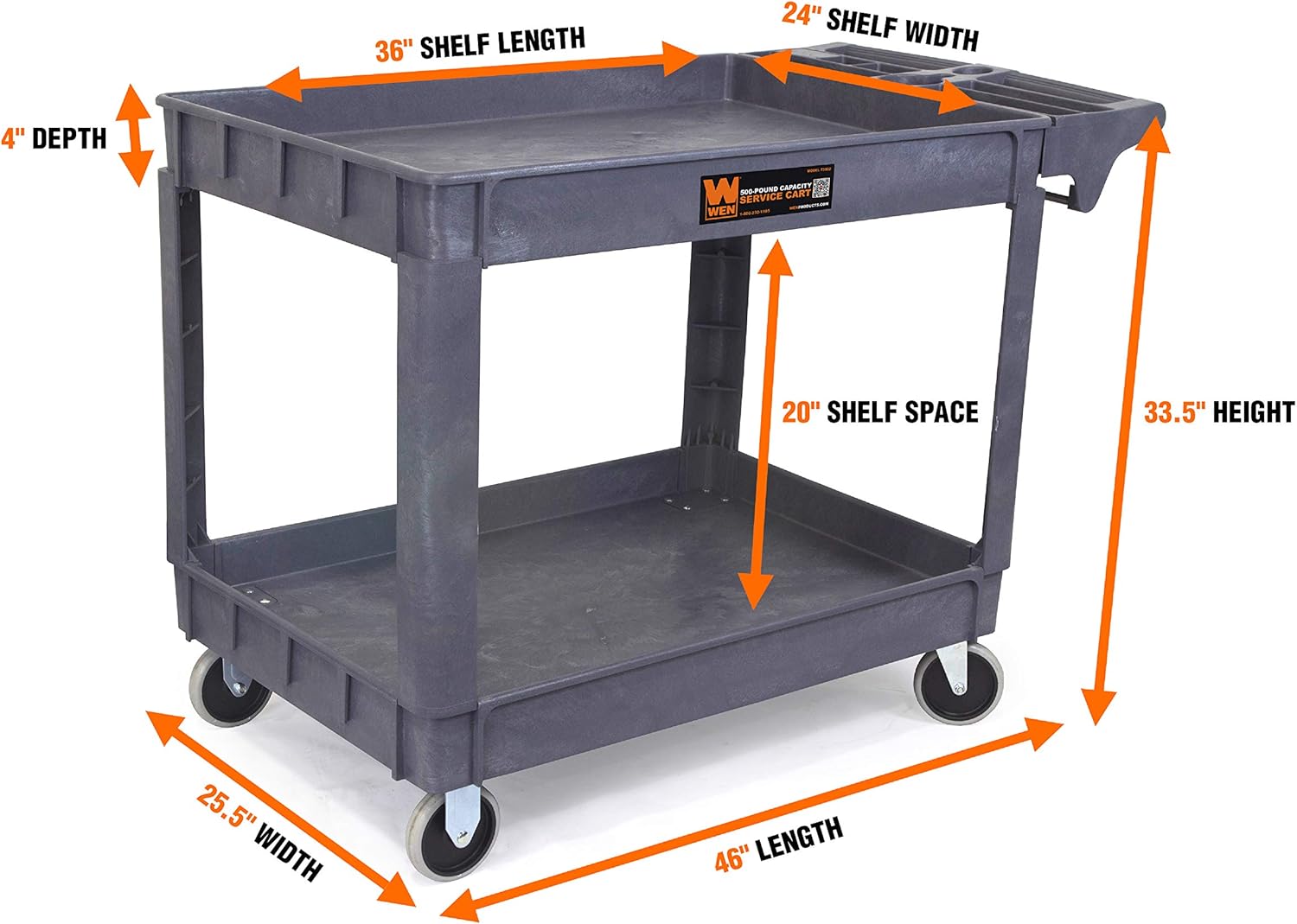 WEN 500-Pound Capacity 46 By 25.5-Inch Extra Wide Service Utility Cart - Image 2