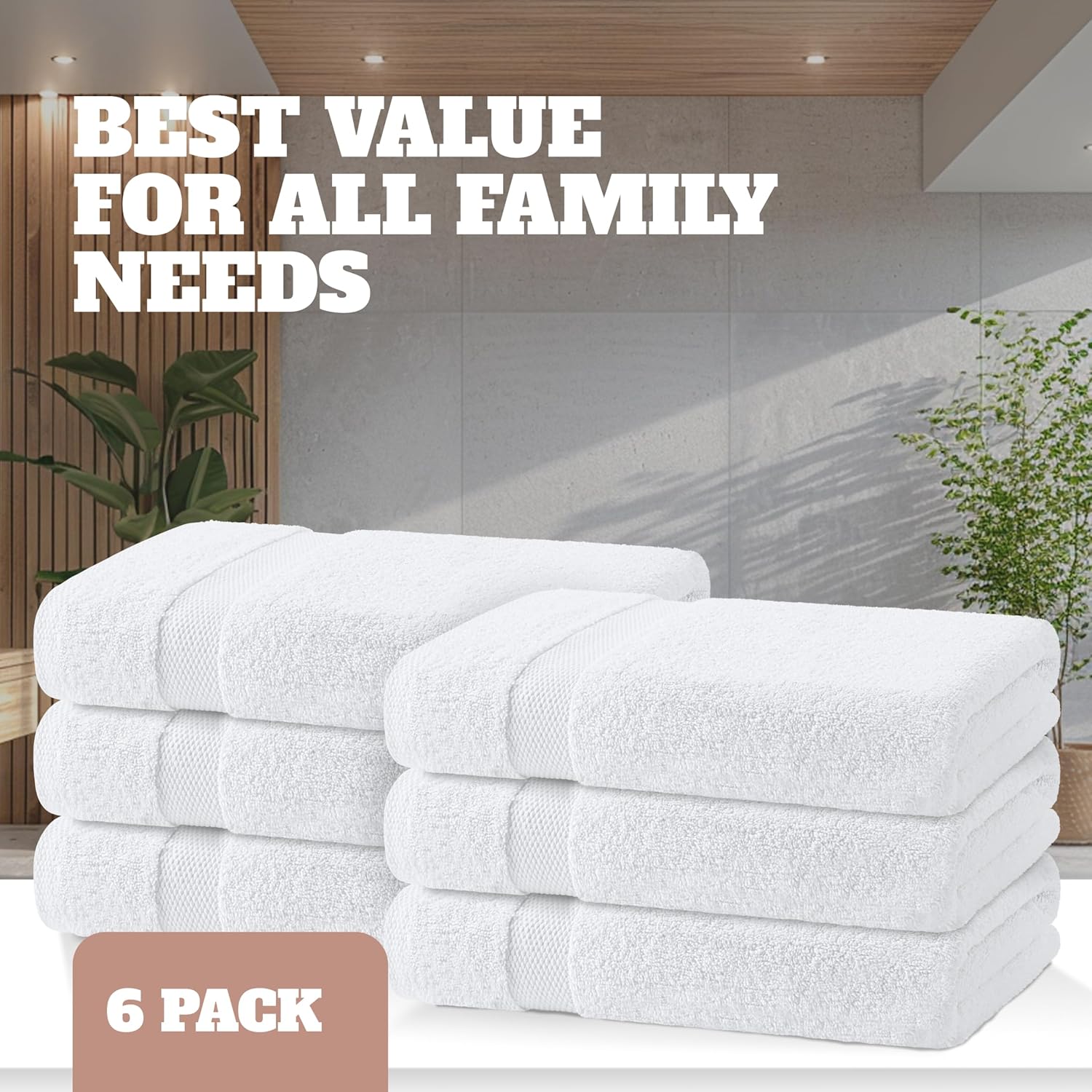 Wealuxe White Bath Towels 24x50 Inch, 6 Pack - Extra Absorbent Cotton Towel Set for Bathroom - Image 4