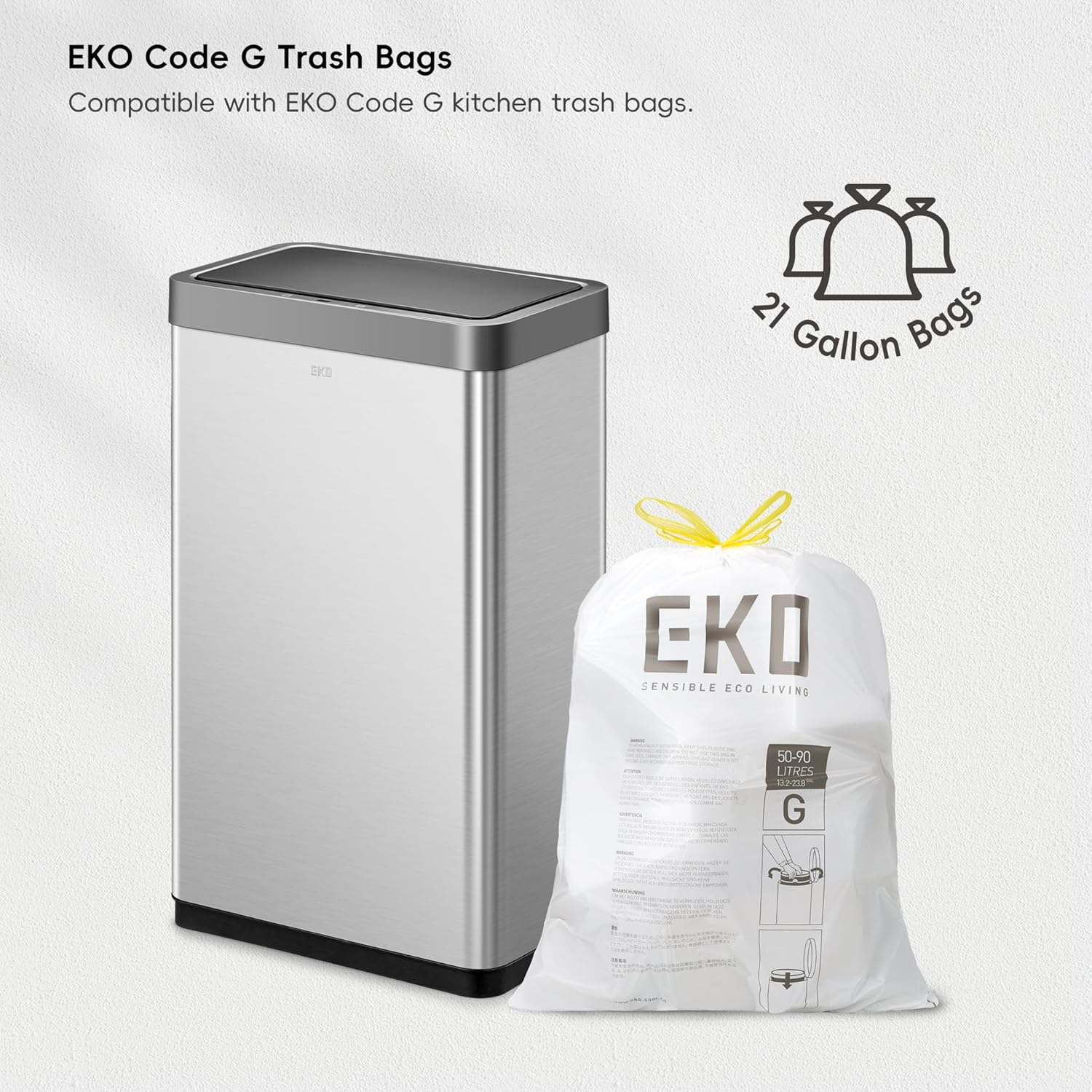 EKO Mirage X 80 Liter / 21.1 Gallons Motion Sensor Trash Can, Automatic Large Kitchen Trash Can Touchless, Stainless Steel - Image 7
