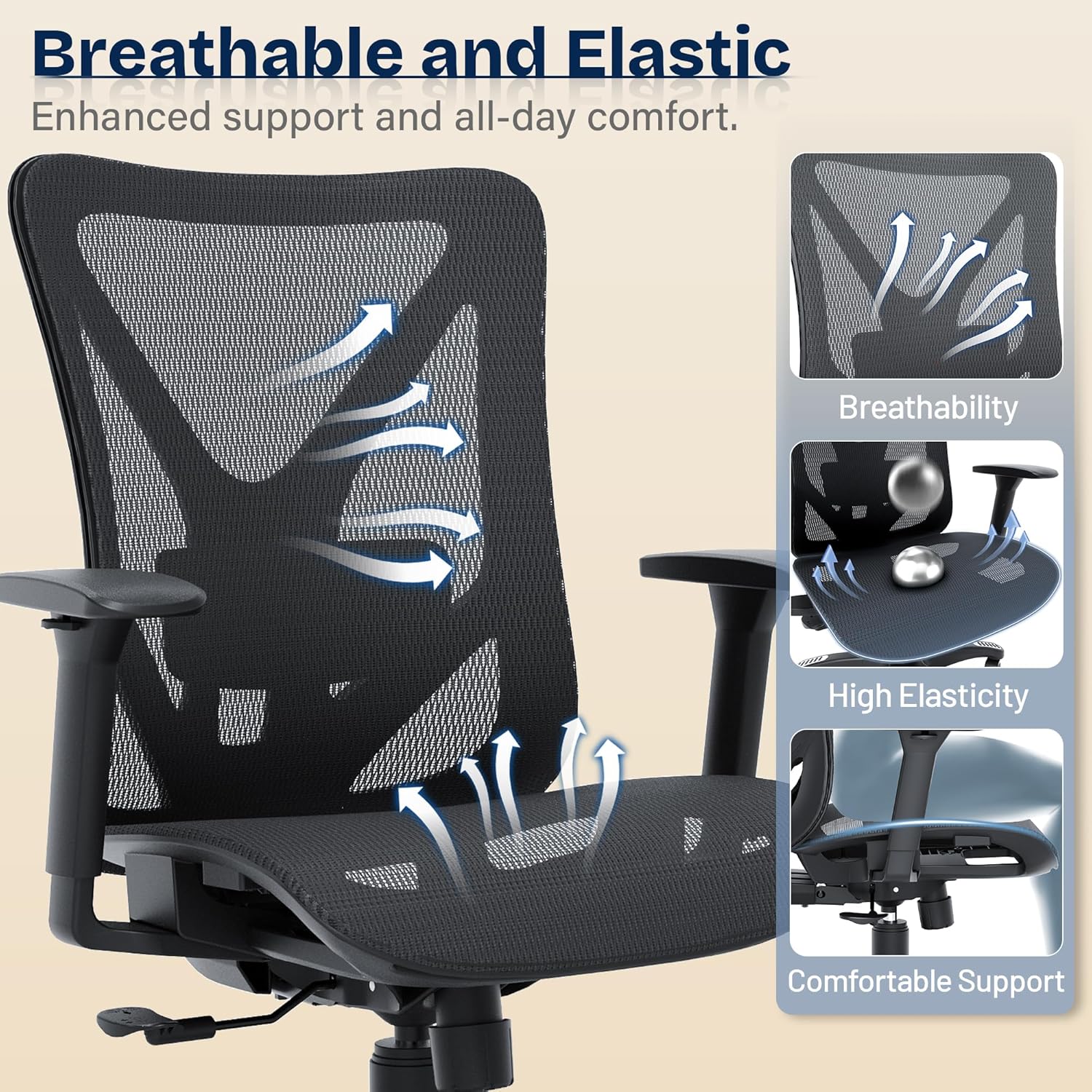 Ergonomic Office Chair, Mesh Computer Desk Chairs with Adjustable Lumbar Support, 3D Armrests, Tilt Function, Comfy Wide Seat, Swivel Executive Work Task Chair for Company and Home - Image 7