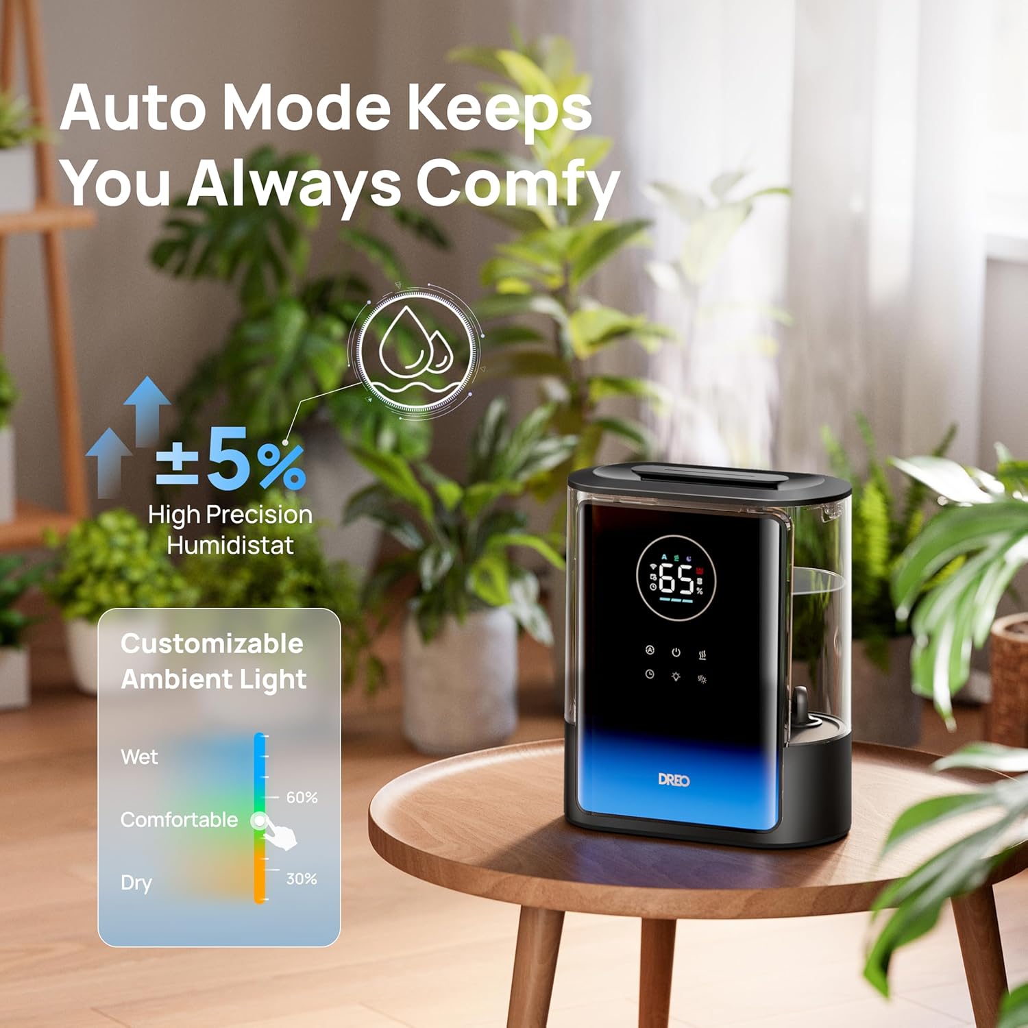 DREO 8L Smart Humidifiers for Bedroom 600ft², 80H Runtime Warm&Cool Supersized Mist Humidifier for Large Room Indoor, Quiet Whole House humidifier for Baby, Plants, with Alexa/Google, Black, HM717S - Image 5