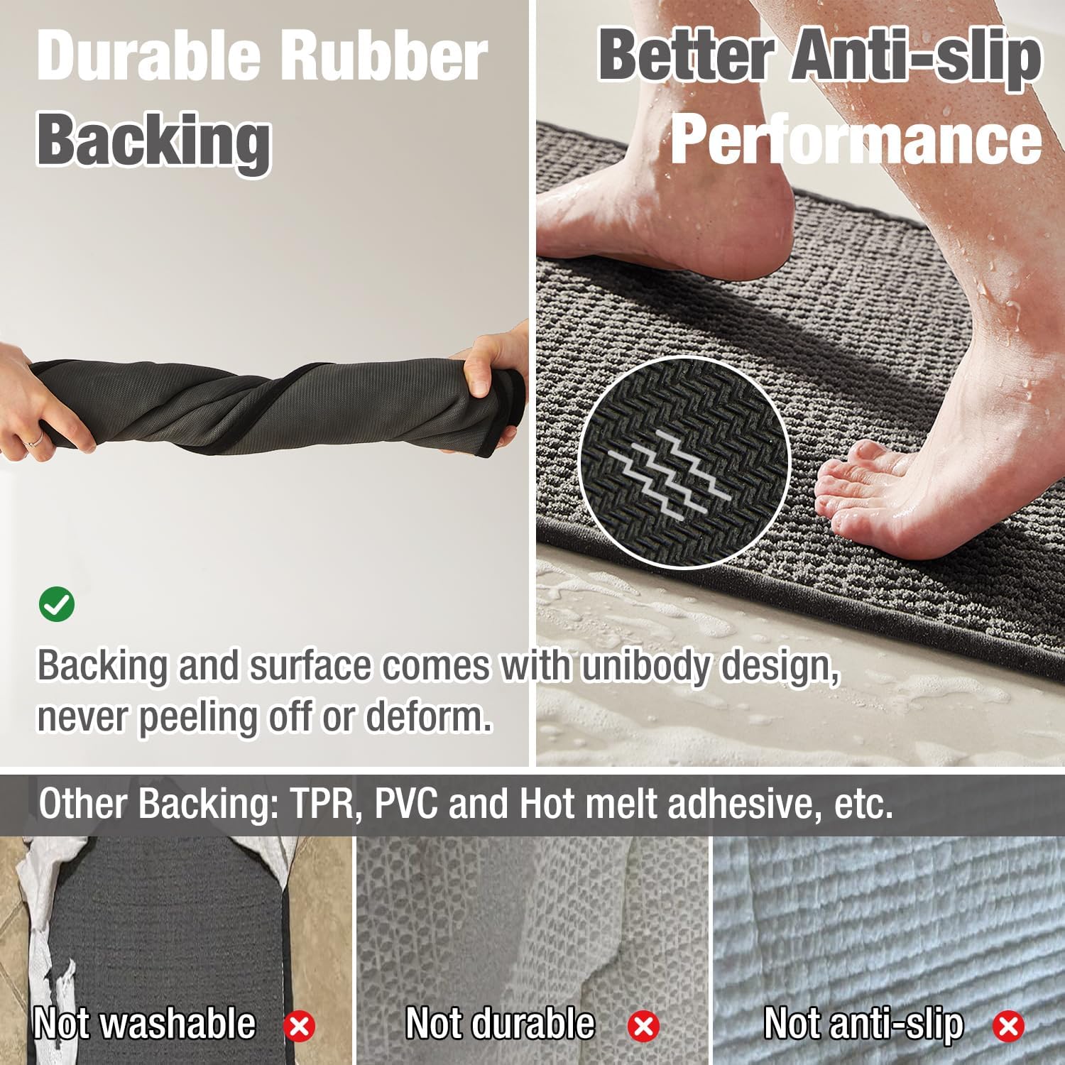 Bathroom Rugs Non Slip Washable, Super Absorbent Thin Bath Mat Small Quick Dry Low Pile Bathroom Rug, Dark Grey 16"x24" - Image 5