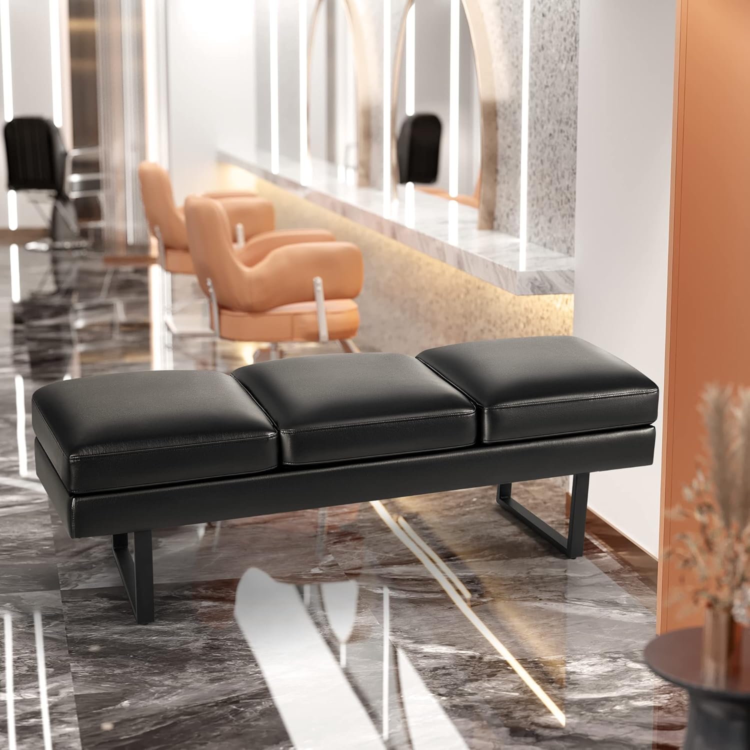 Furmax Waiting Room Chairs Faux Leather Office Guest Chair, 59.6 Inches Conference Room Chairs 3 Seats Upholstered Reception Bench, Lobby Furniture for Salon and Shop, Black - Image 7