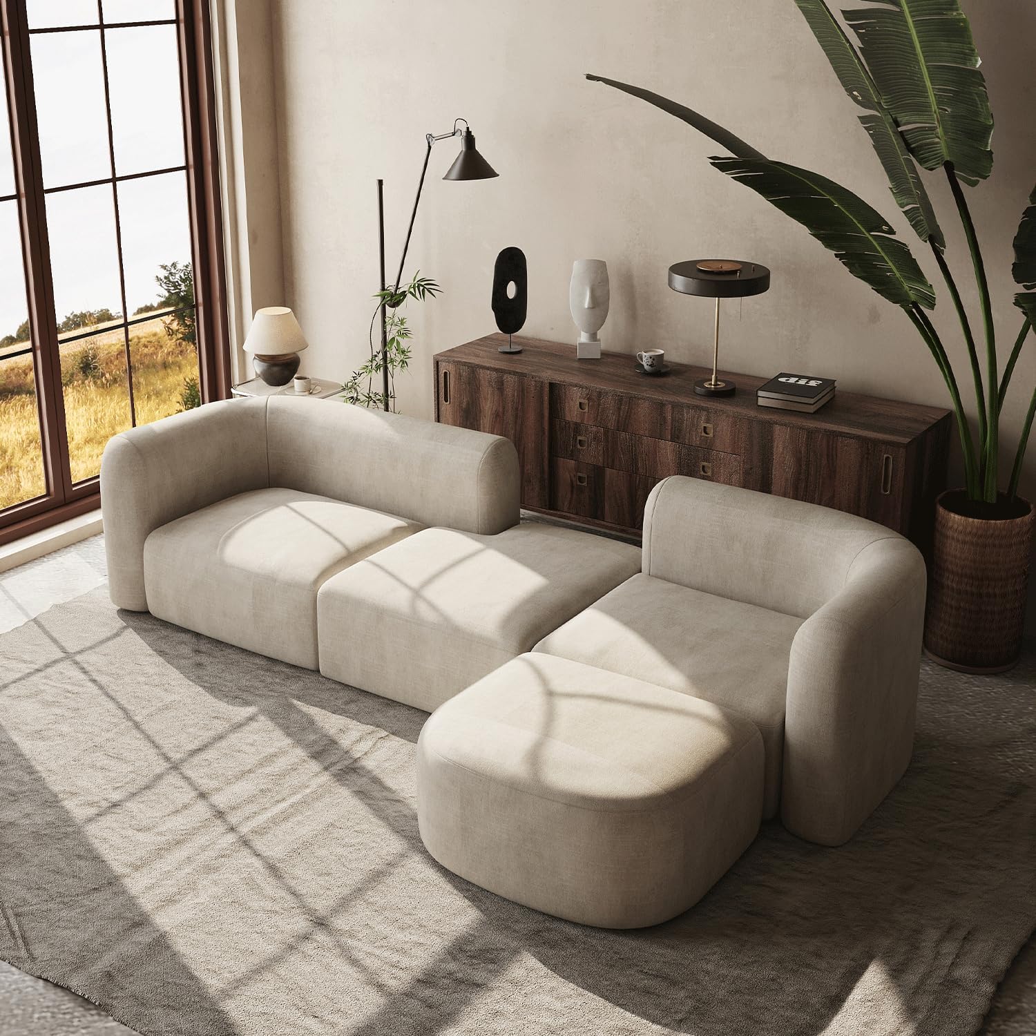 Acanva Luxury Modern Tight Curved Back Velvet Sofa, Minimalist Style Comfy Couch for Living Room Apartment, 4 Seater Modular Sectional, Cream - Image 4