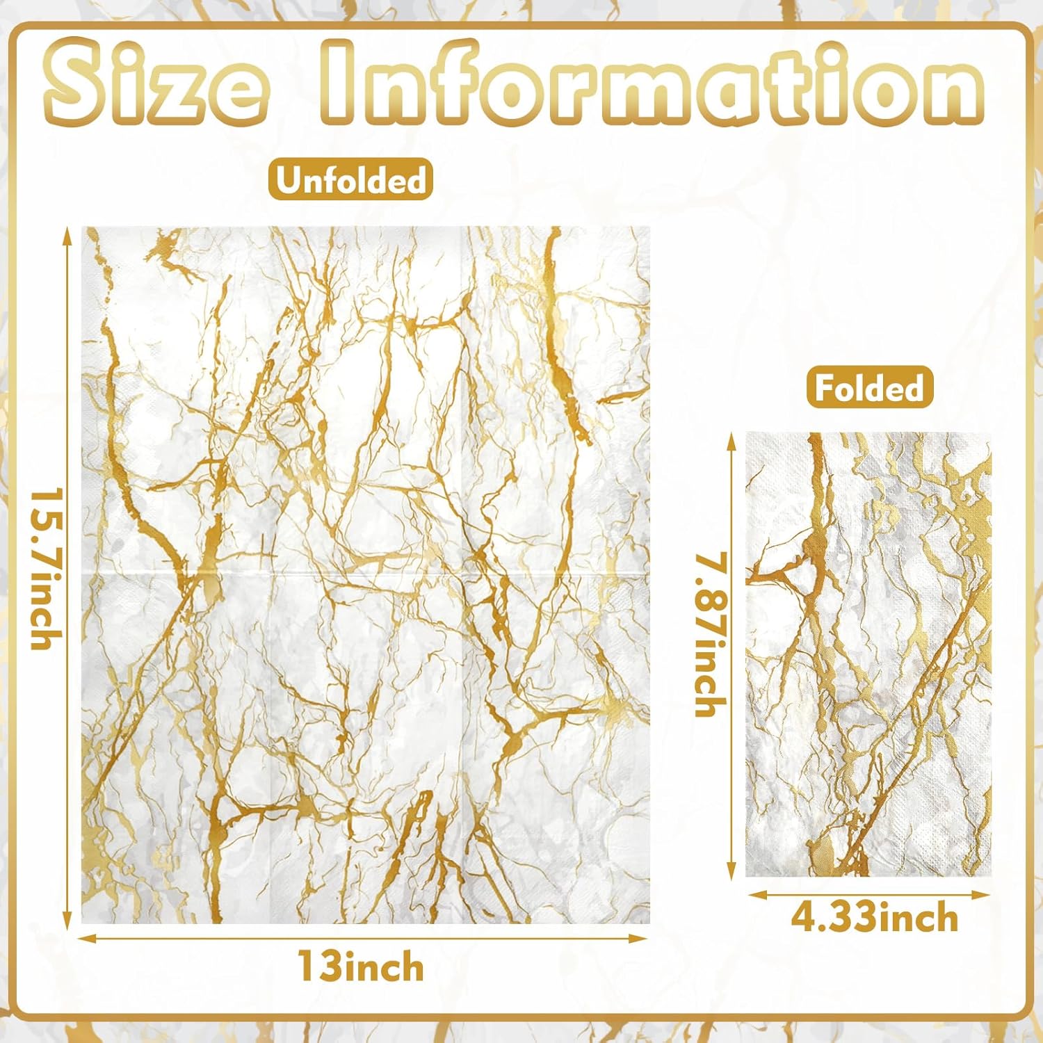 Geyoga 100 Pcs Marble Guest Napkins 2 Ply Disposable Guest Bathroom Paper Napkins Black Gold Marbleized Hand Towels for Home Bathroom Kitchen Table Decor (White Gold) - Image 3